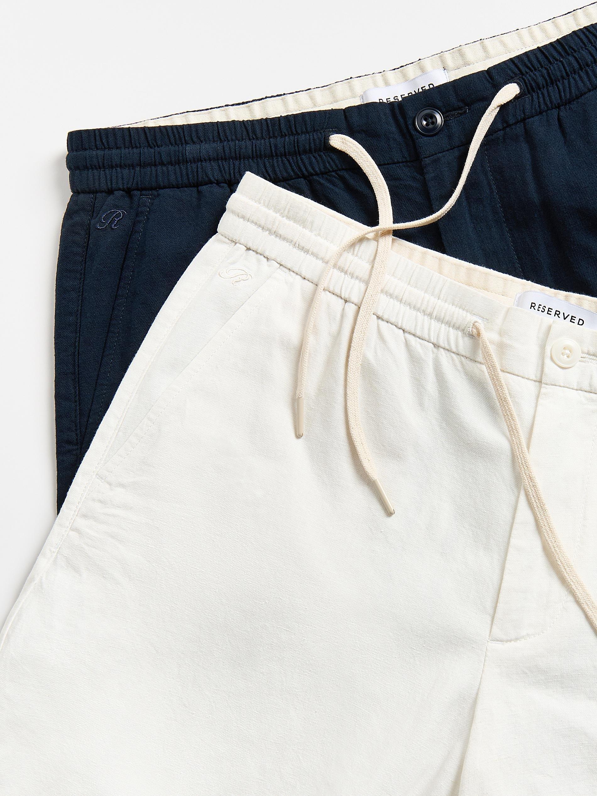 White Linen Blend Jogger Shorts, White, large image number 5