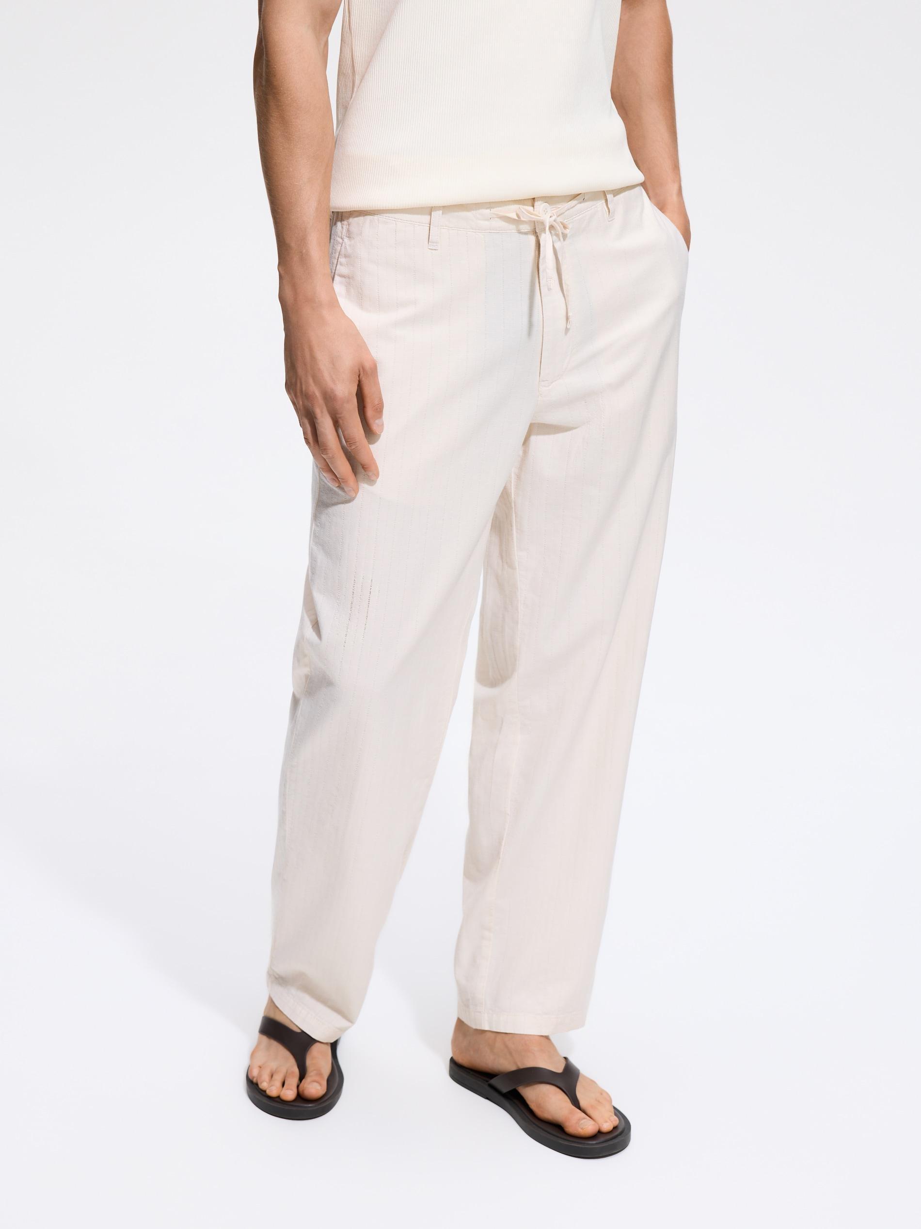 Cream Relaxed Straight Trousers, Ivory, medium