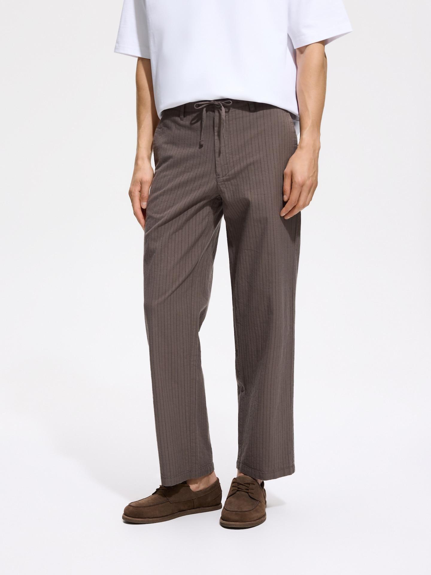 Brown Relaxed Straight Trousers, Brown, large image number 0