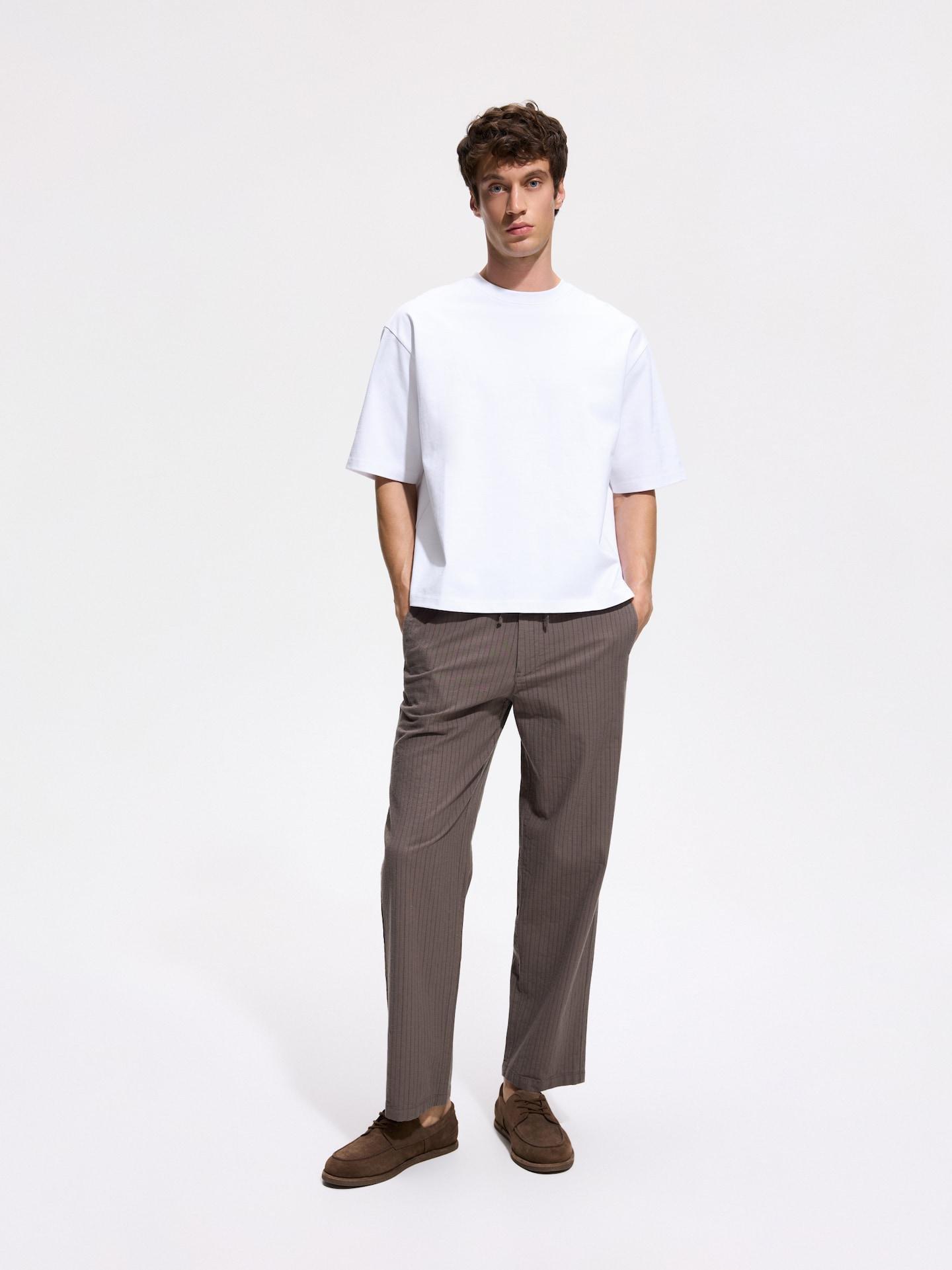 Brown Relaxed Straight Trousers, Brown, large image number 1