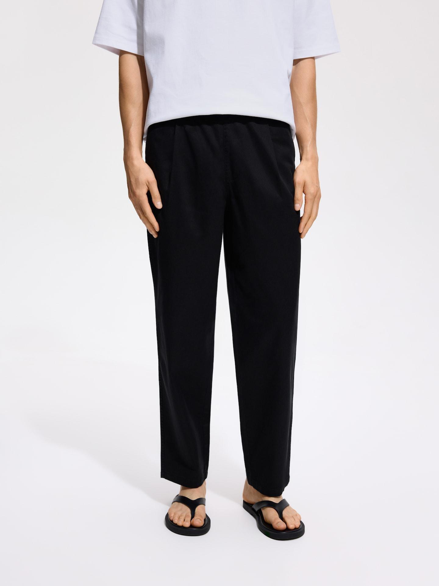 Black Loose Carrot Trousers, Black, large image number 0