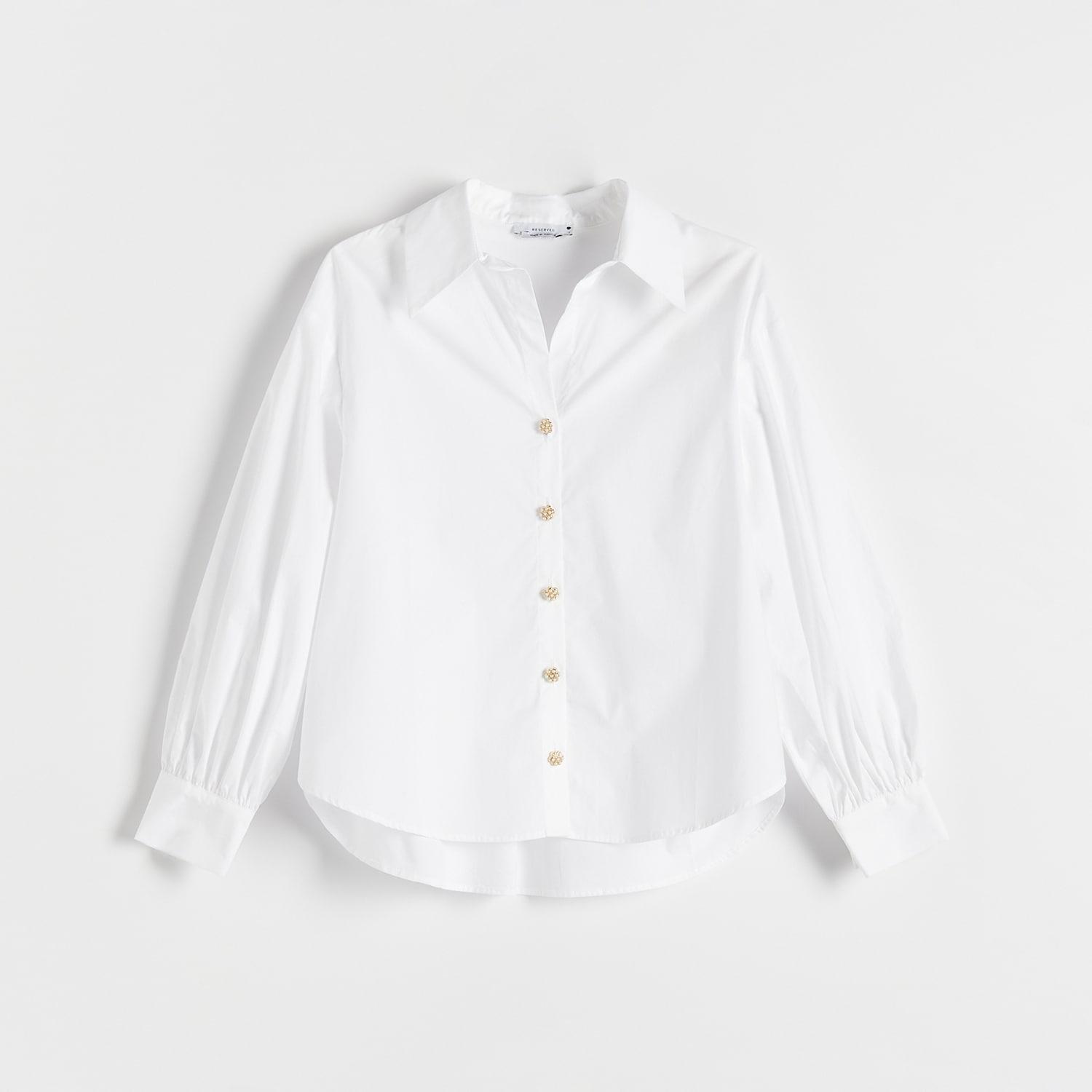 Cream Shirt Blouse With Decorative Buttons, , large image number 0