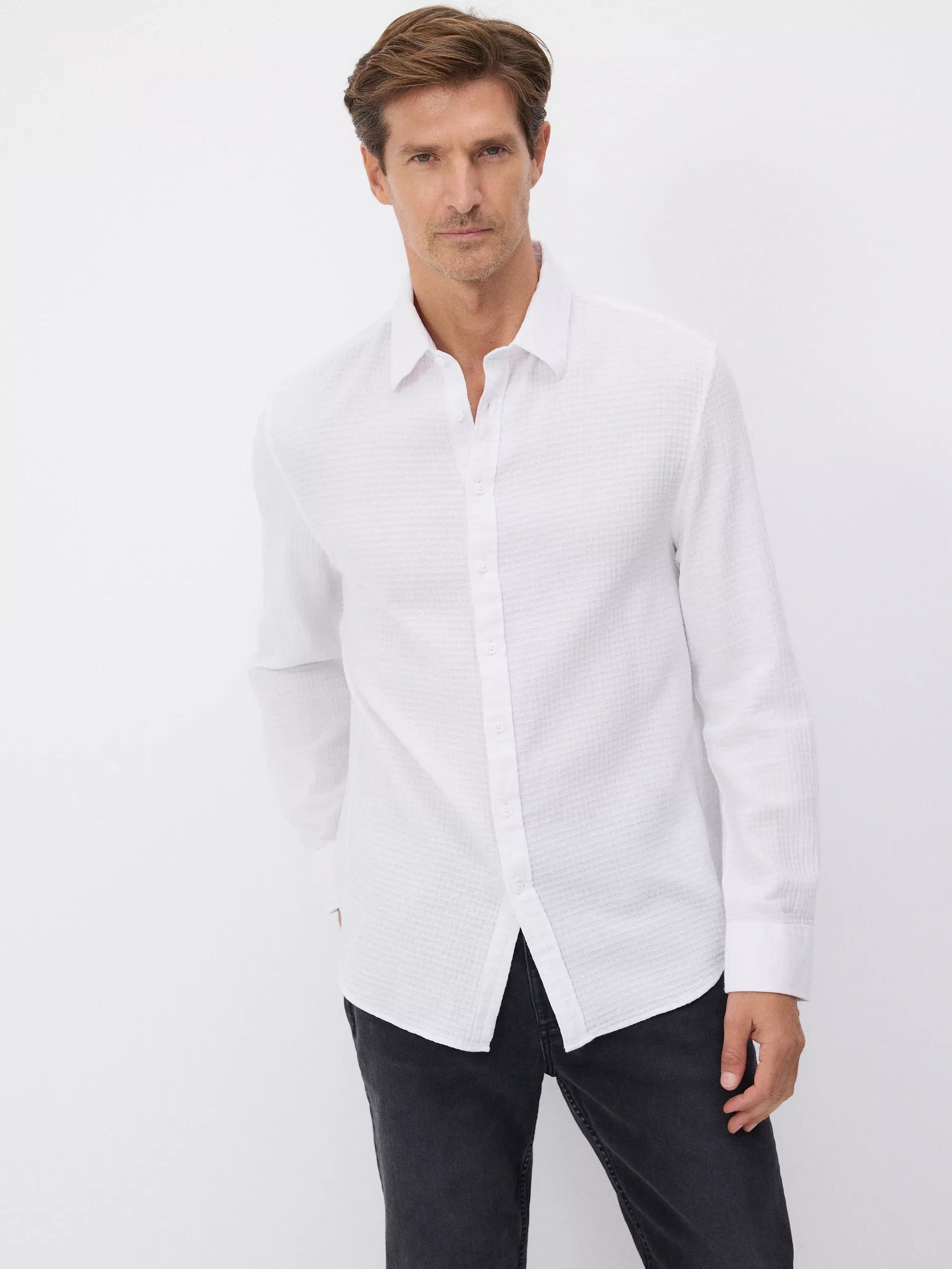 White Regular Fit Shirt Made Of Structured Fabric, , large image number 1