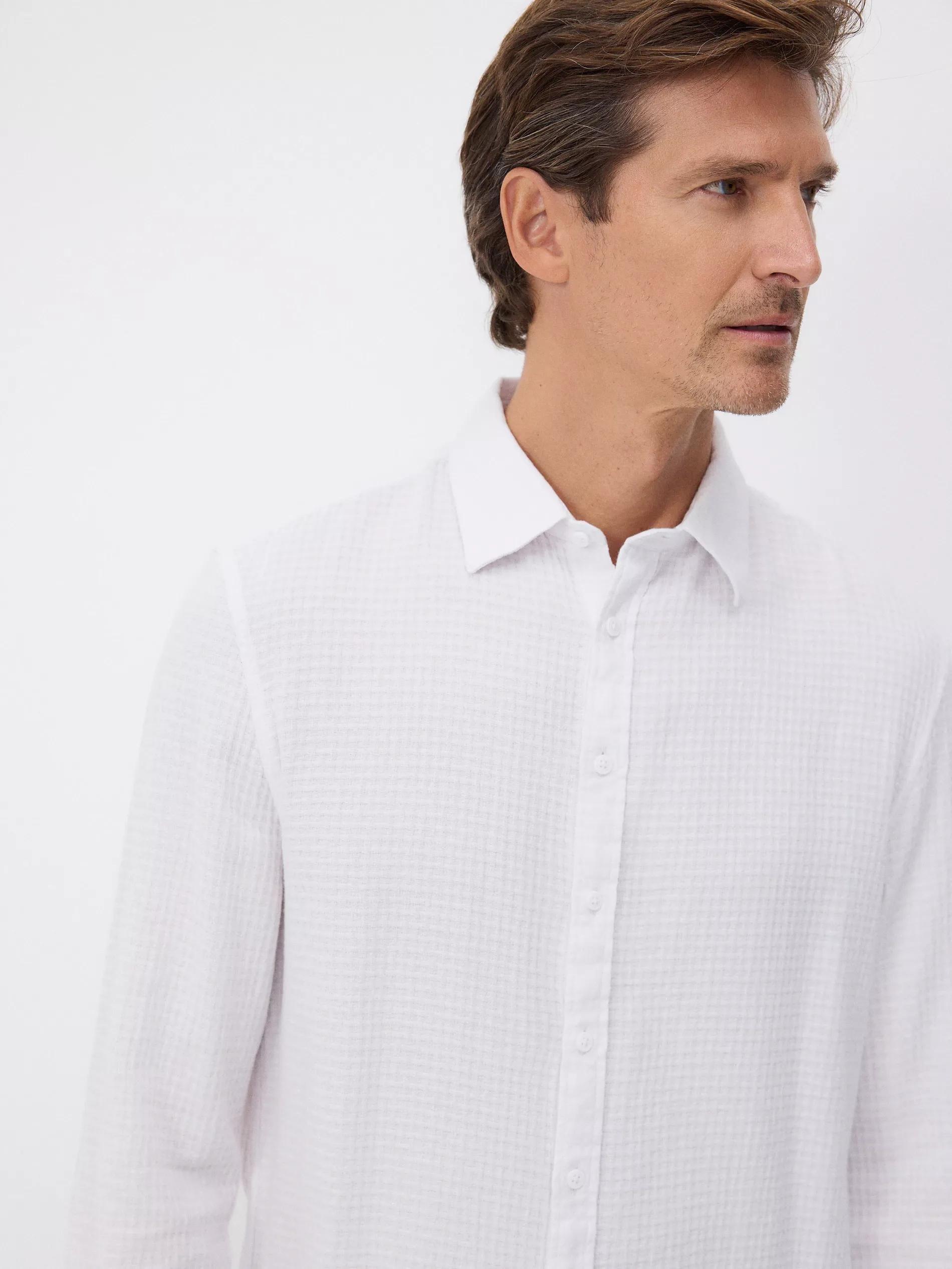 White Regular Fit Shirt Made Of Structured Fabric, , large image number 3