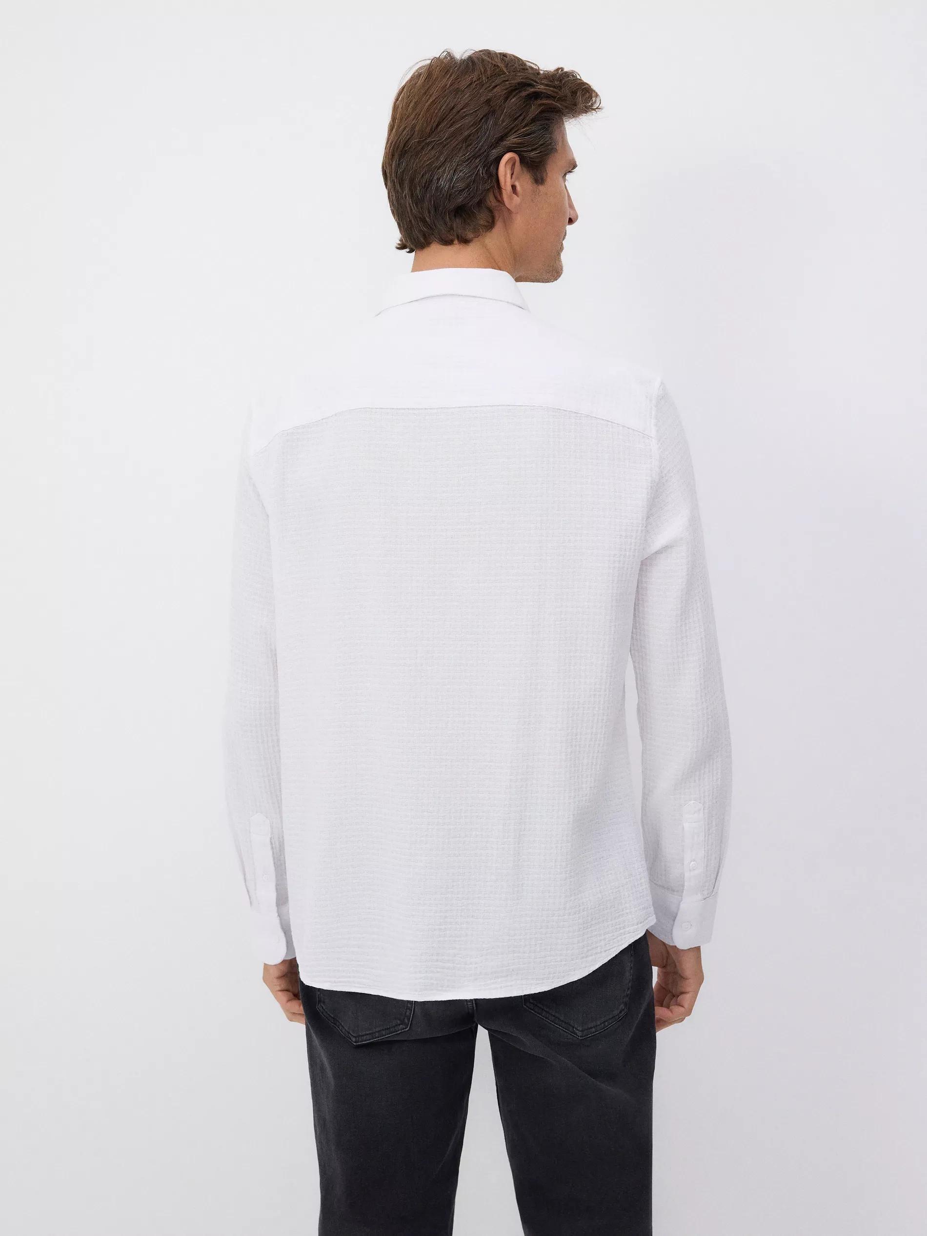 White Regular Fit Shirt Made Of Structured Fabric, , large image number 4