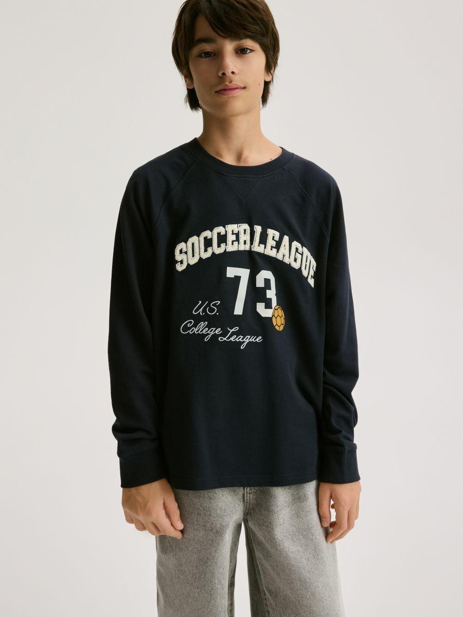 Navy Cotton Long Sleeve T-Shirt, Navy, large image number 0