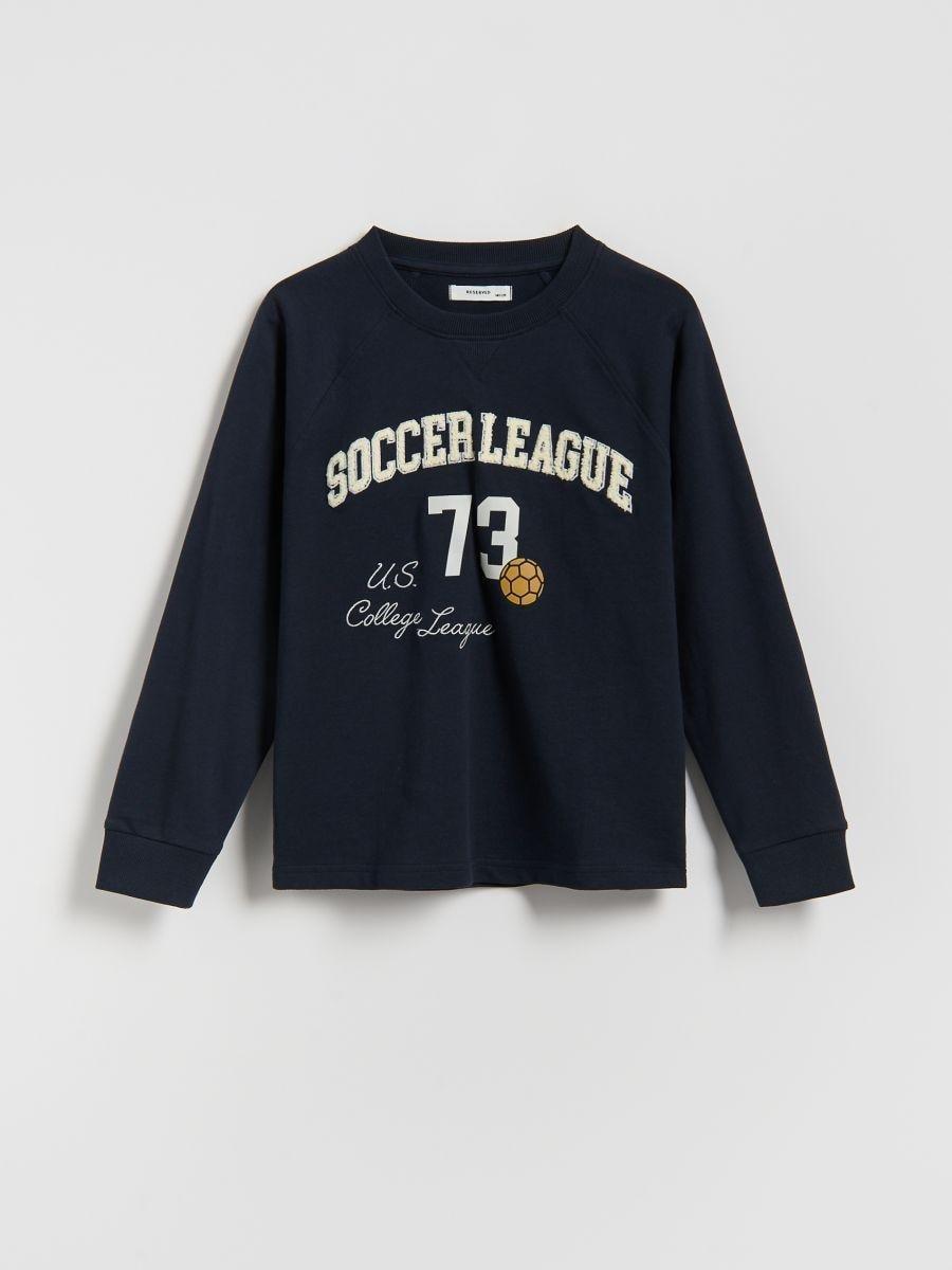 Navy Cotton Long Sleeve T-Shirt, Navy, large image number 1