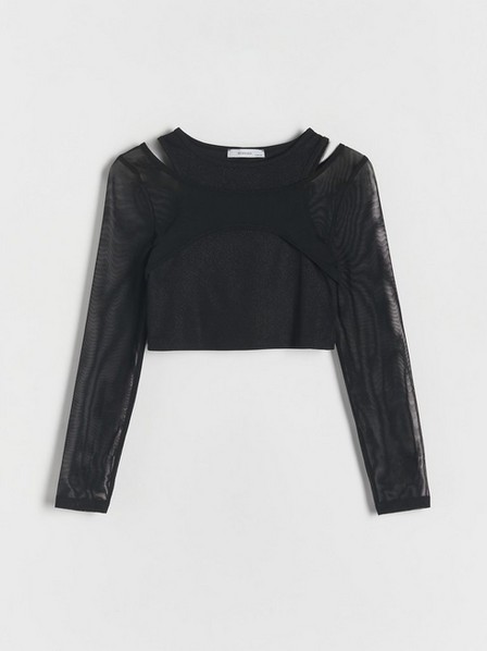 Reserved - black Blouse with mesh sleeves