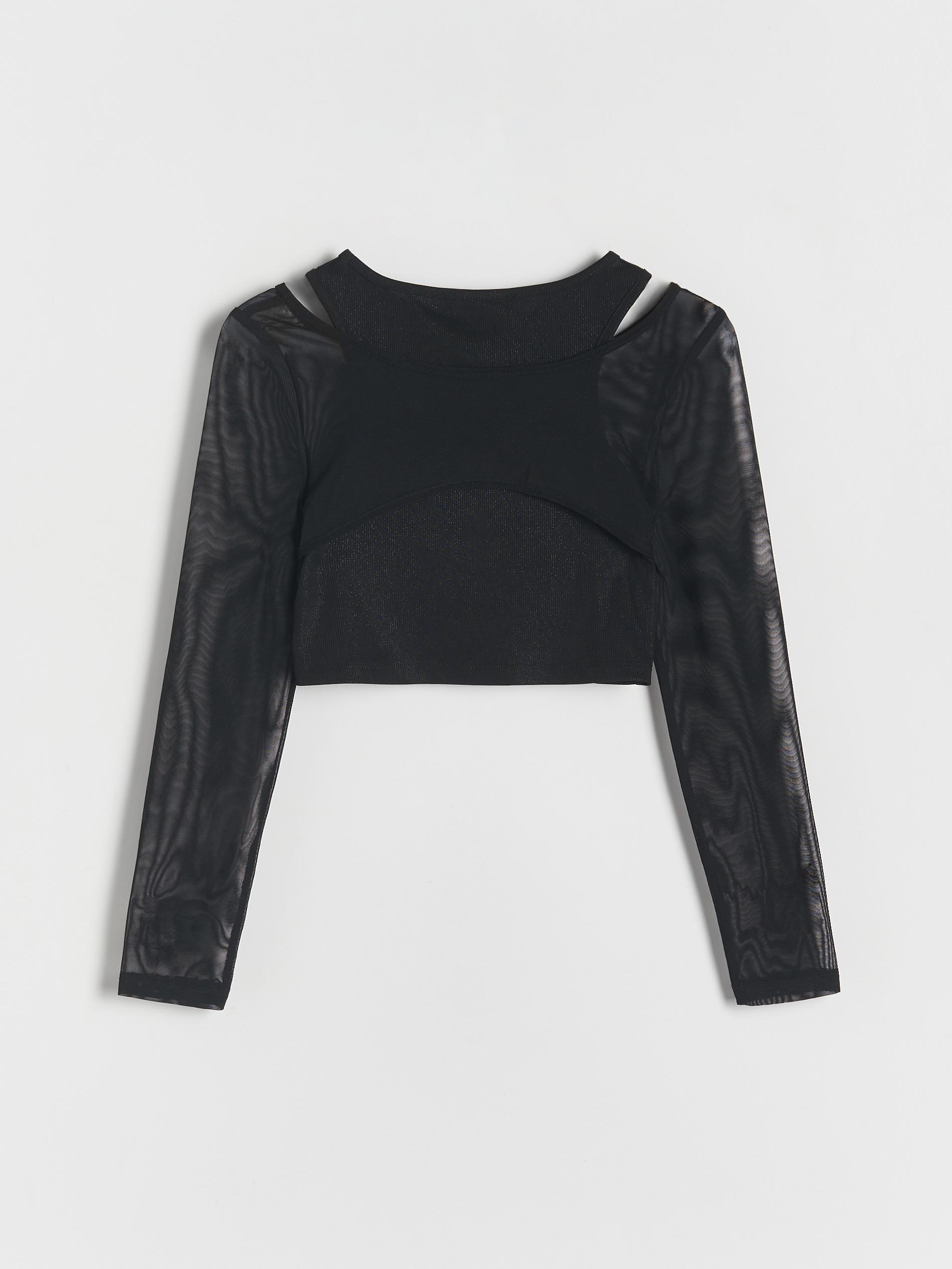 Black Mesh Sleeves Blouse, , large image number 2