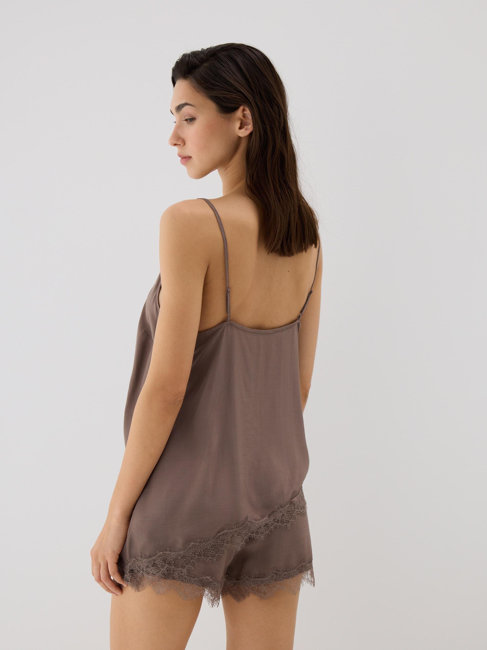 Brown Two Piece Viscose Pyjama Set, Brown, large image number 1