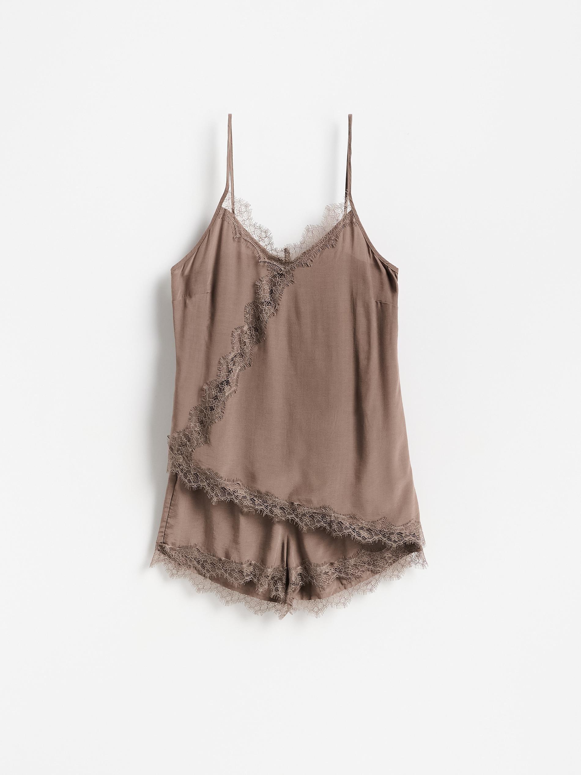 Brown Two Piece Viscose Pyjama Set, Brown, large image number 4