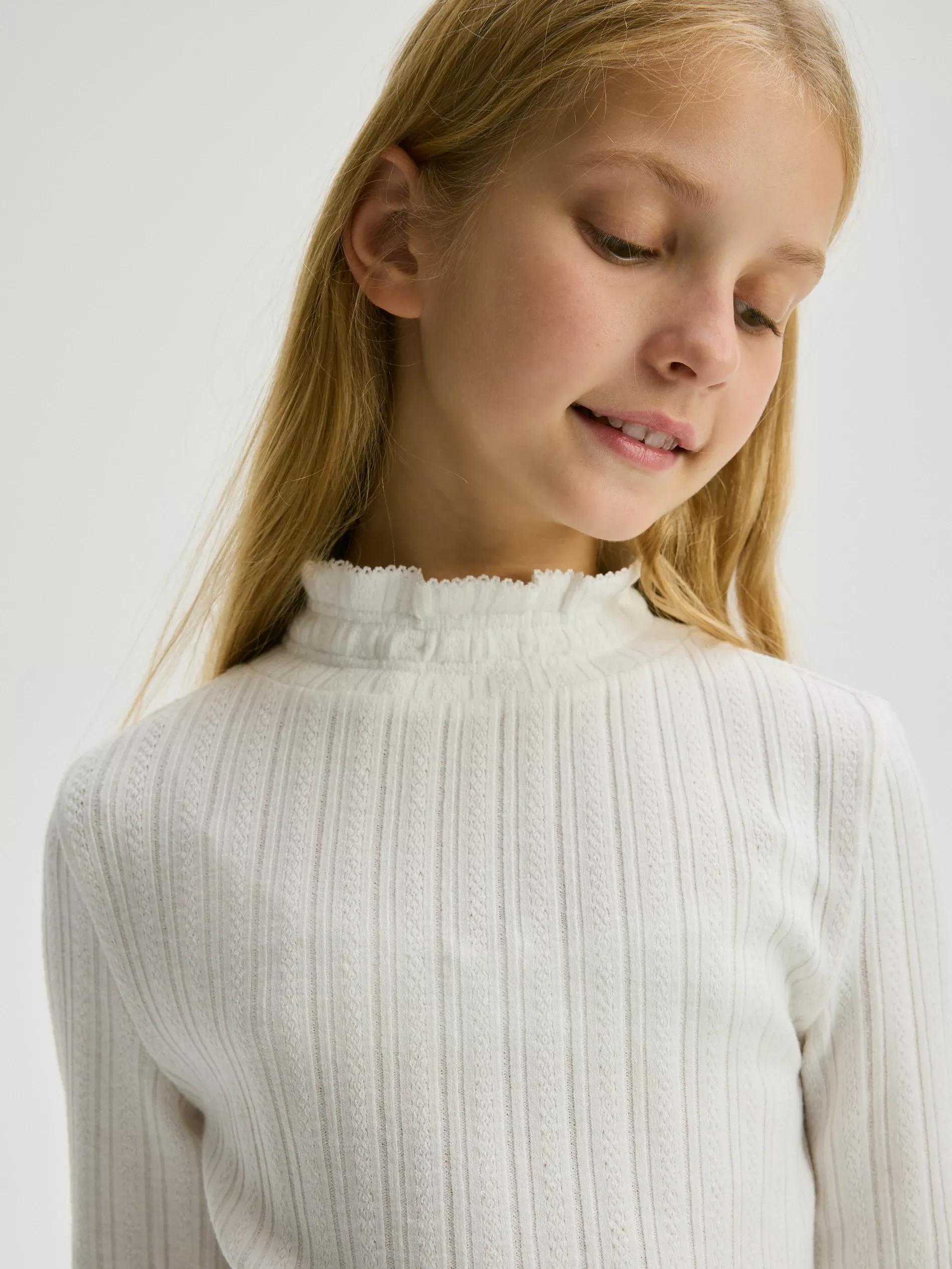 White Blended Turtleneck Blouse, Kids Girls, , large image number 3