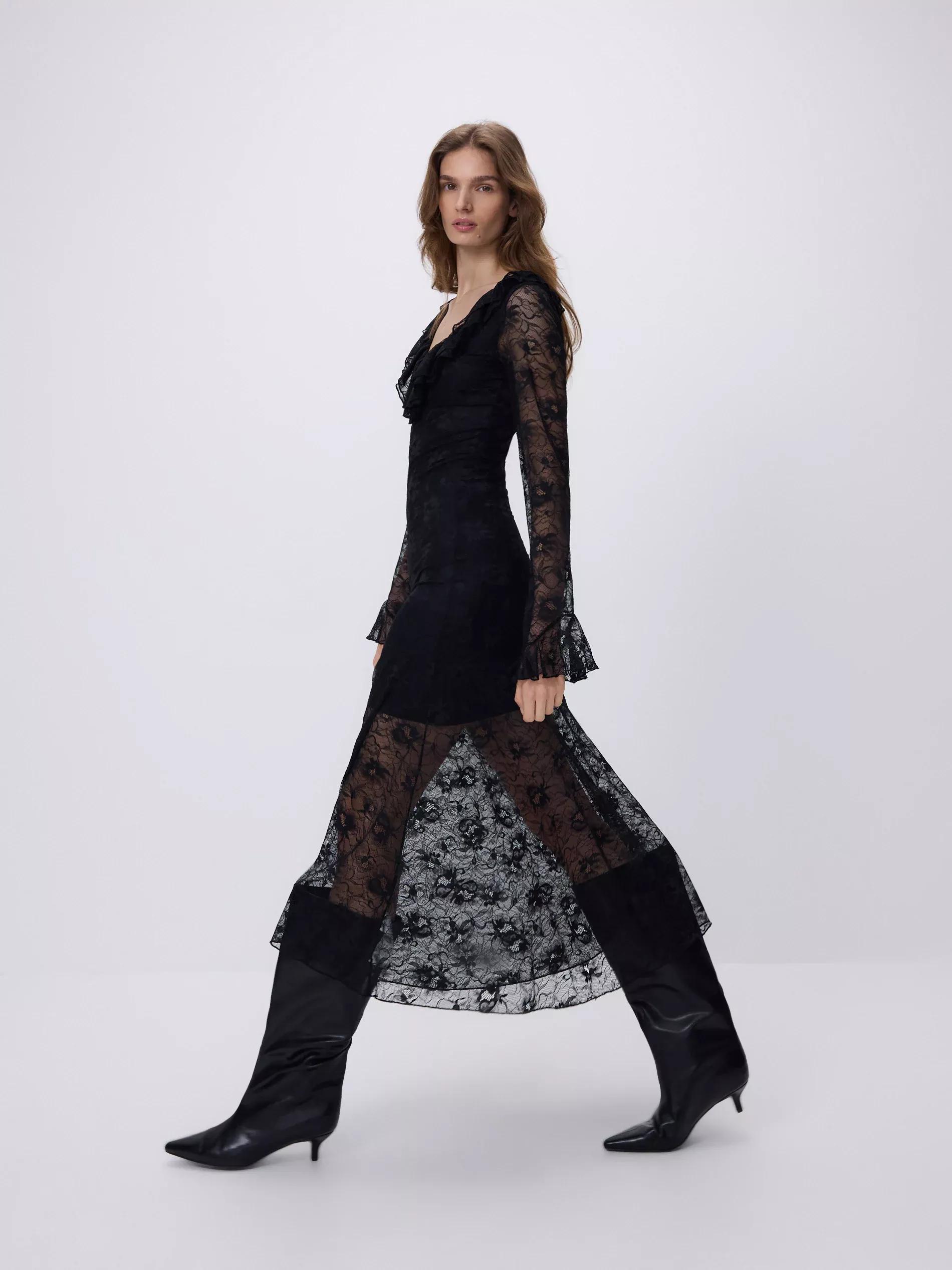 Black Lace Maxi Dress, Black, large image number 0