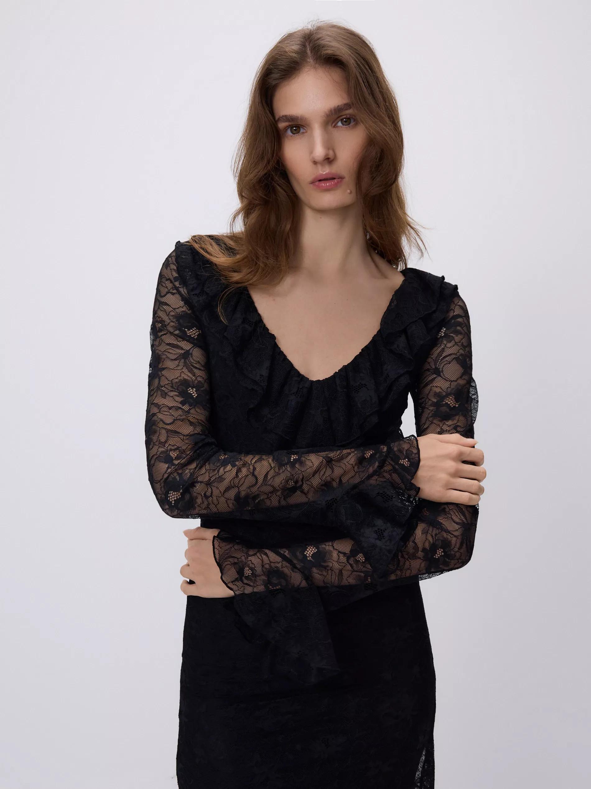 Black Lace Maxi Dress, Black, large image number 1