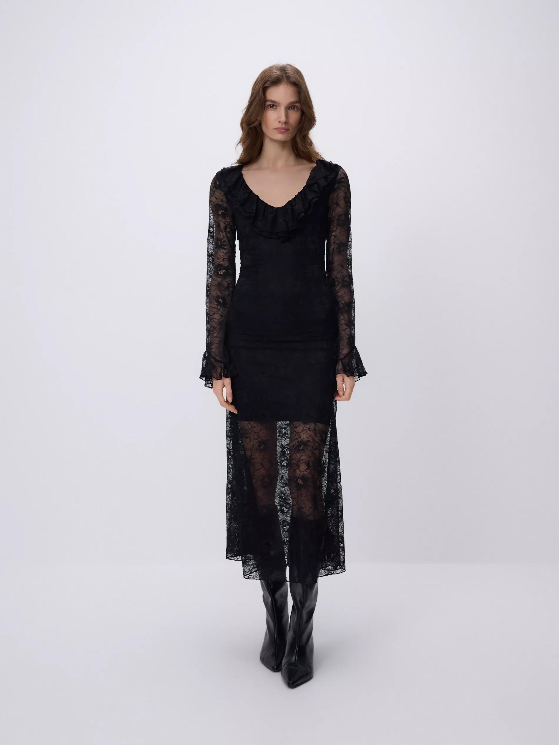 Black Lace Maxi Dress, Black, large image number 3