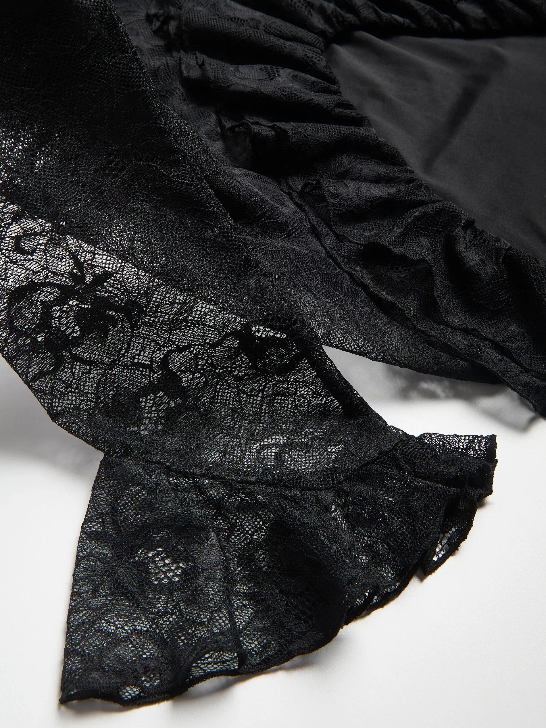 Black Lace Maxi Dress, Black, large image number 5