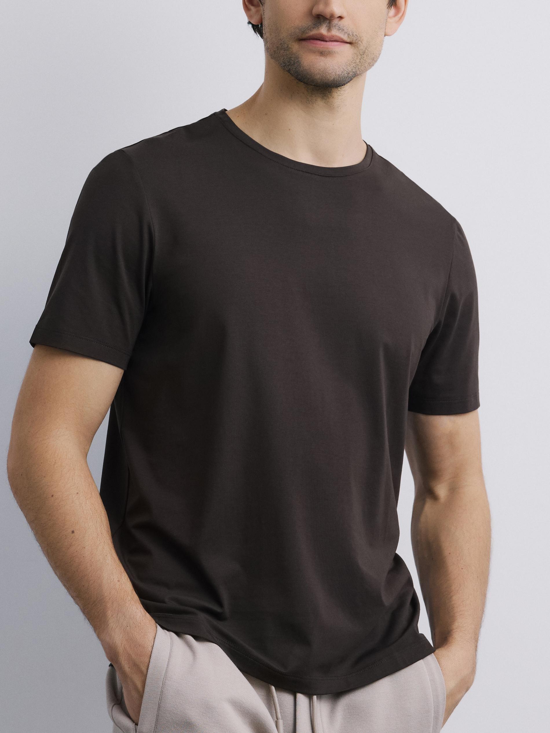 Brown Regular Fit Mercerised Cotton Rich T-Shirt, Brown, large image number 1