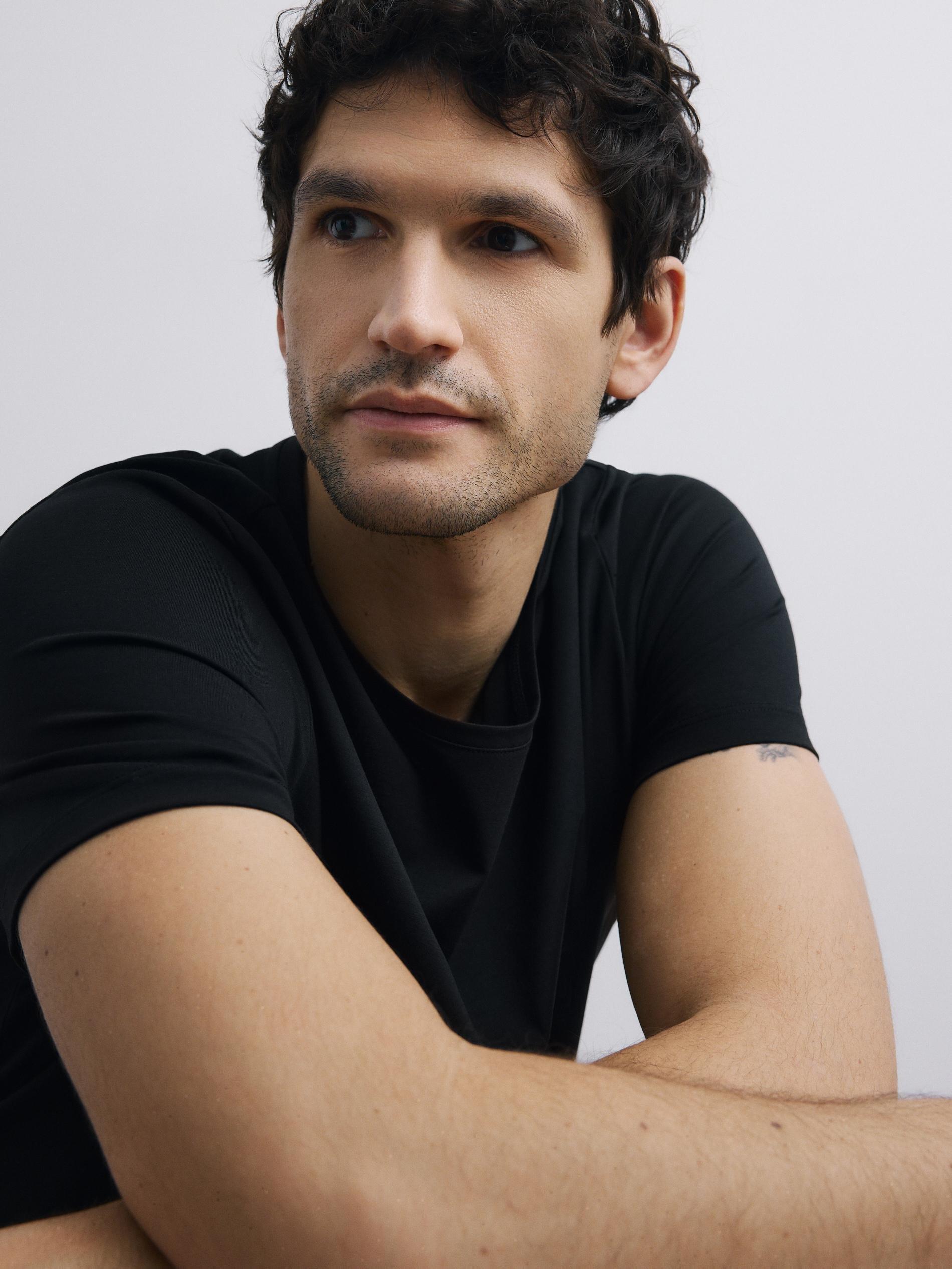 Black Regular Fit Mercerised Cotton Rich T-Shirt, Black, medium