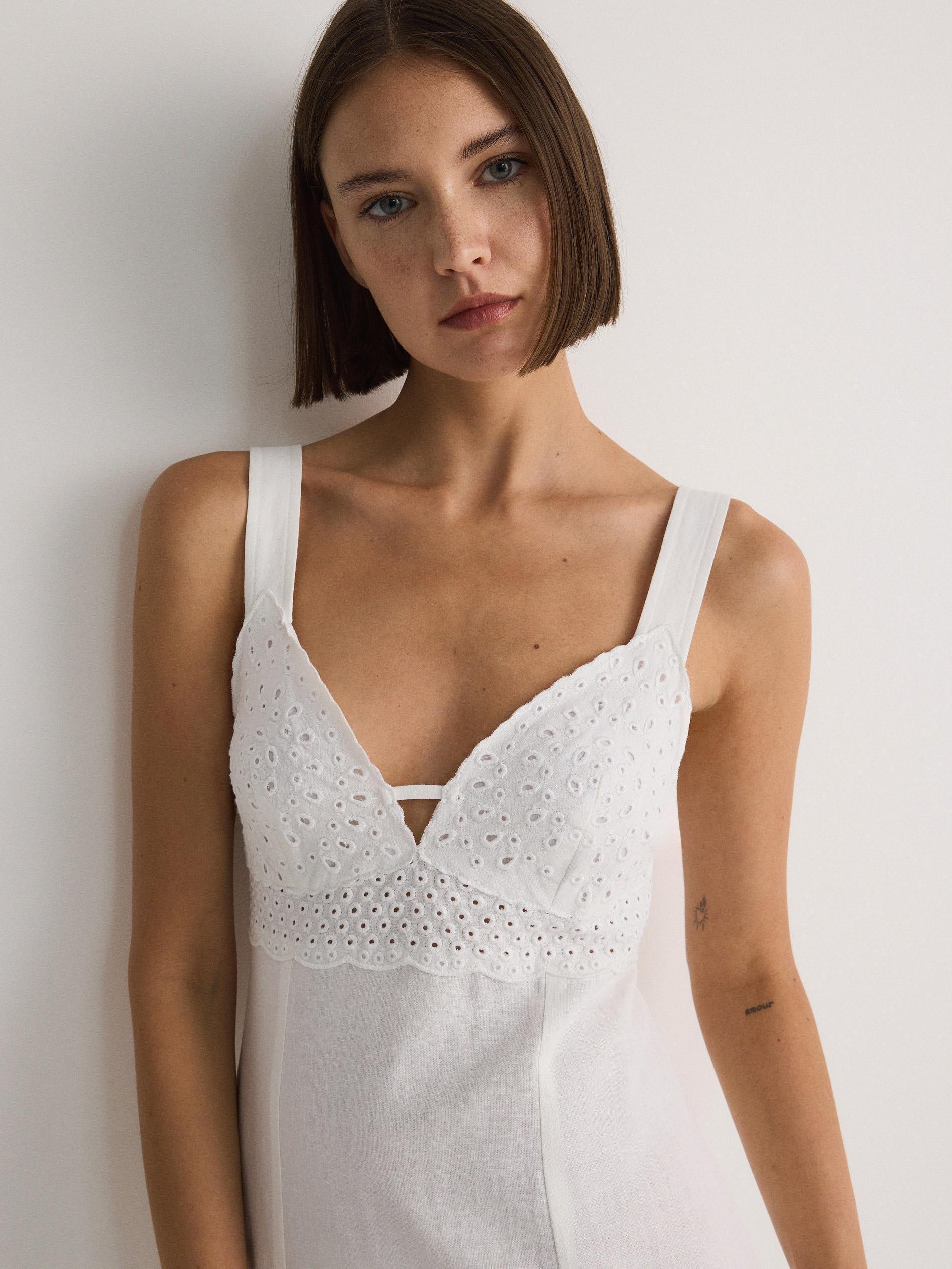 White Linen Rich Dress, , large image number 4
