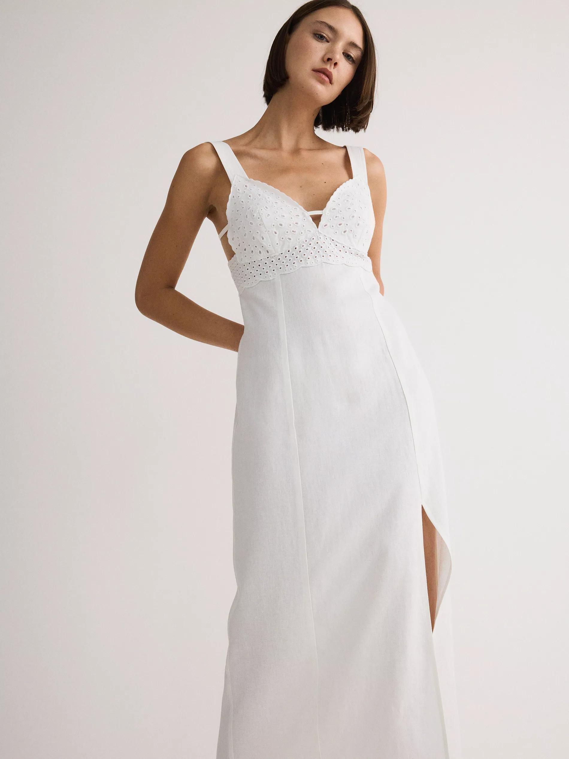 White Linen Rich Dress, , large image number 6
