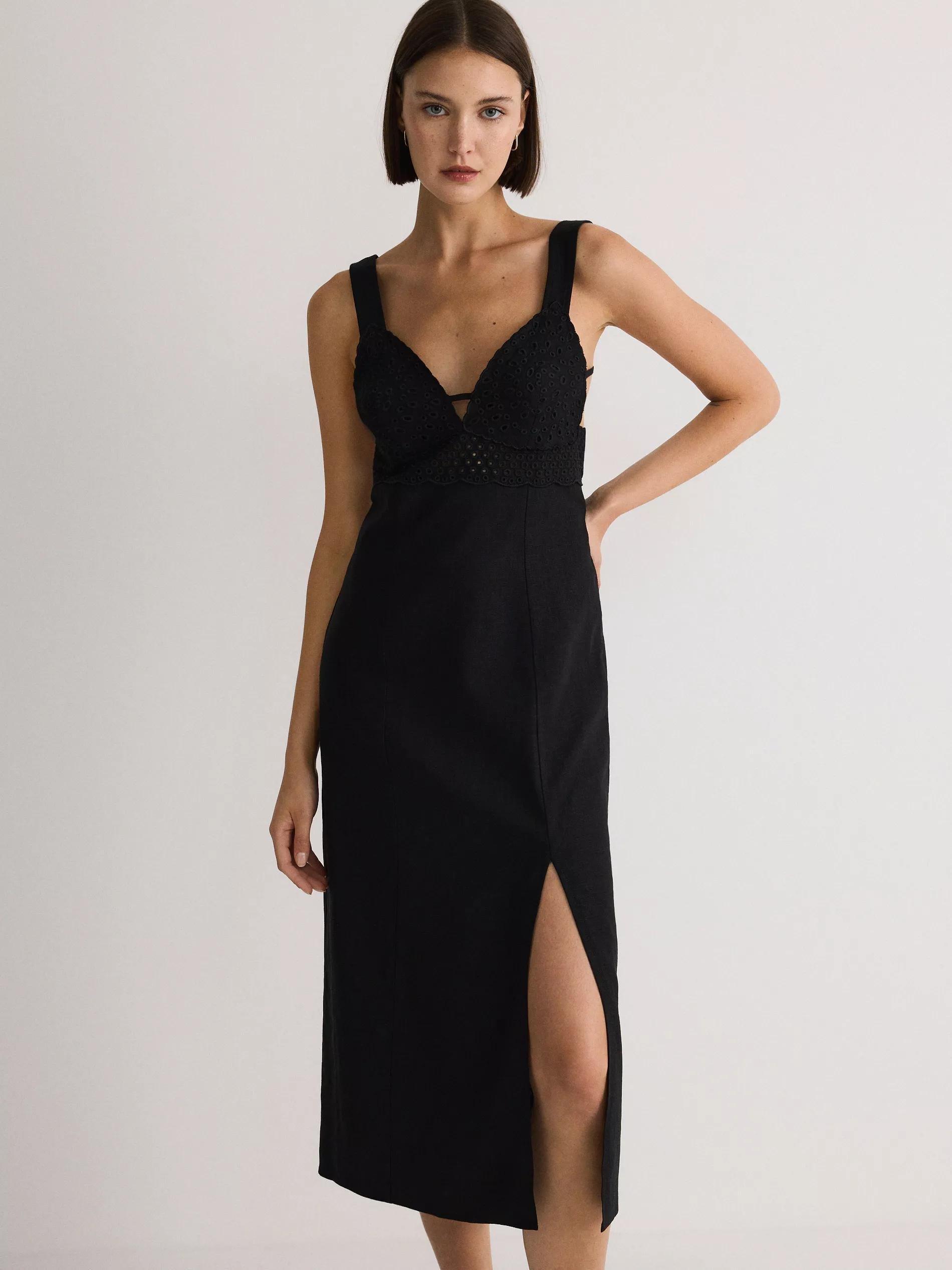 Black Linen Rich Dress, , large image number 2