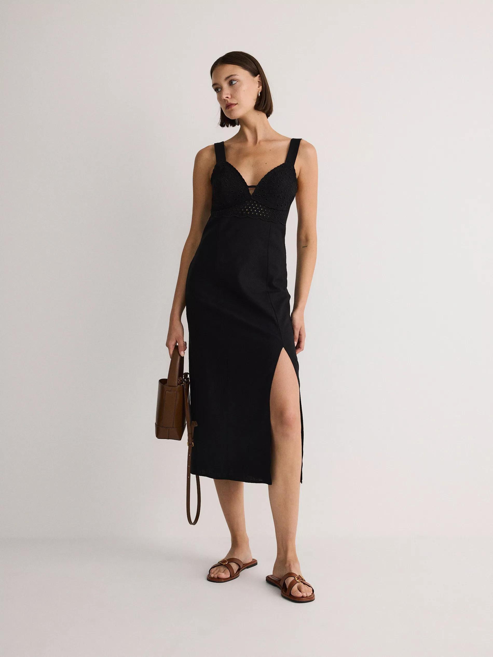 Black Linen Rich Dress, , large image number 4