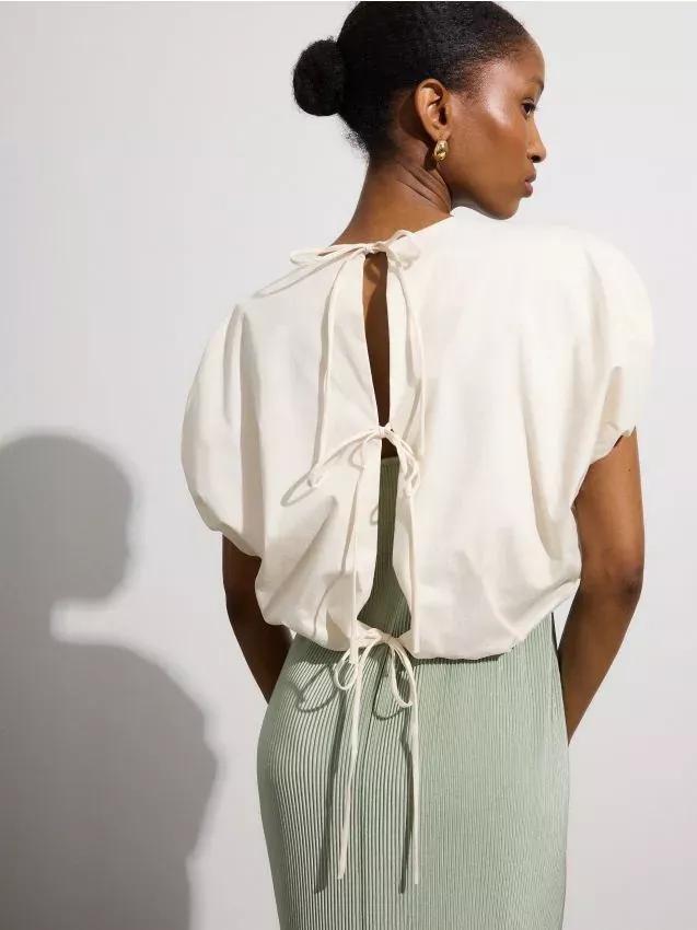 Cream Round Neck Blouse, , large image number 0