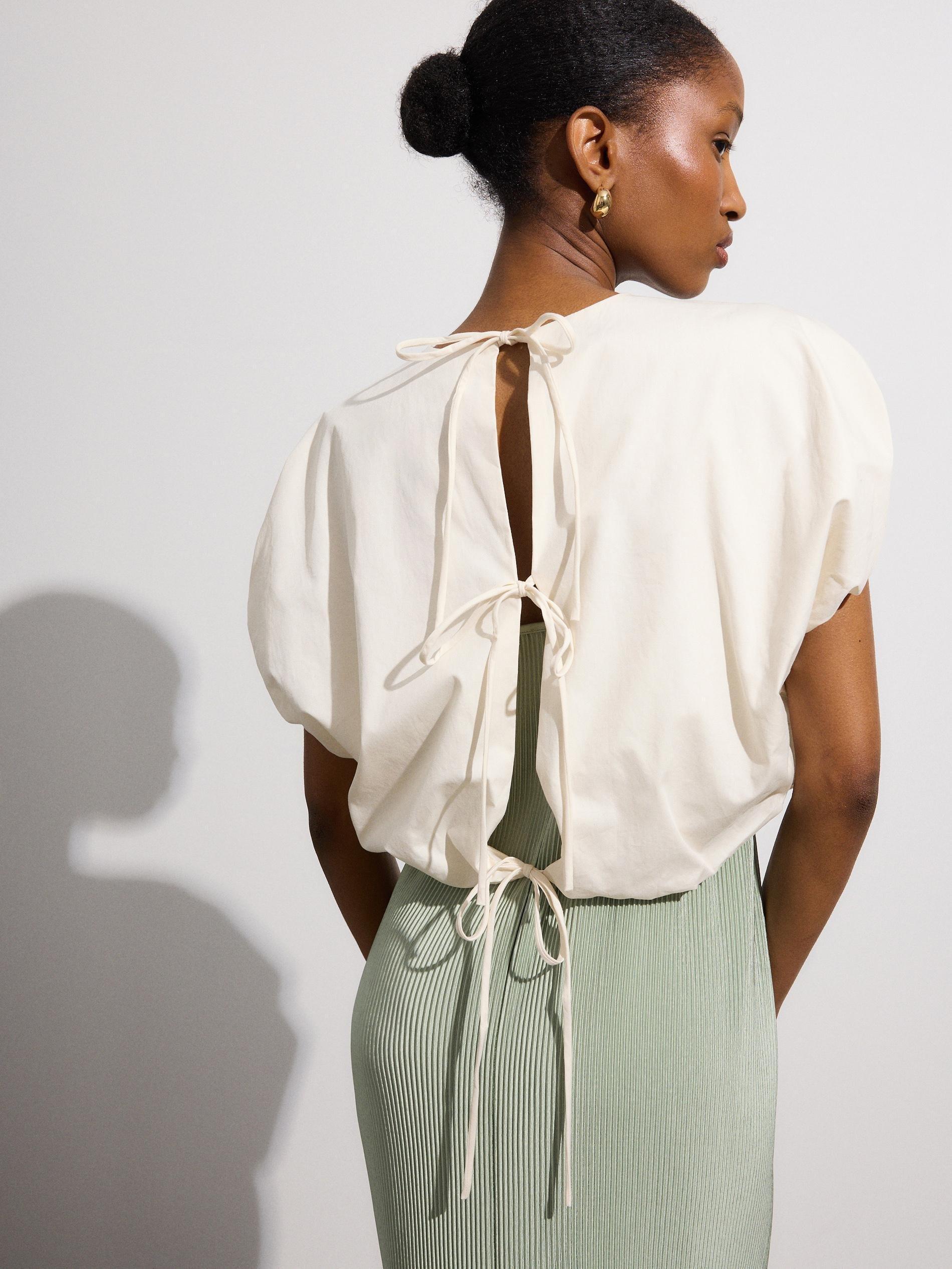 Cream Round Neck Blouse, , large image number 1