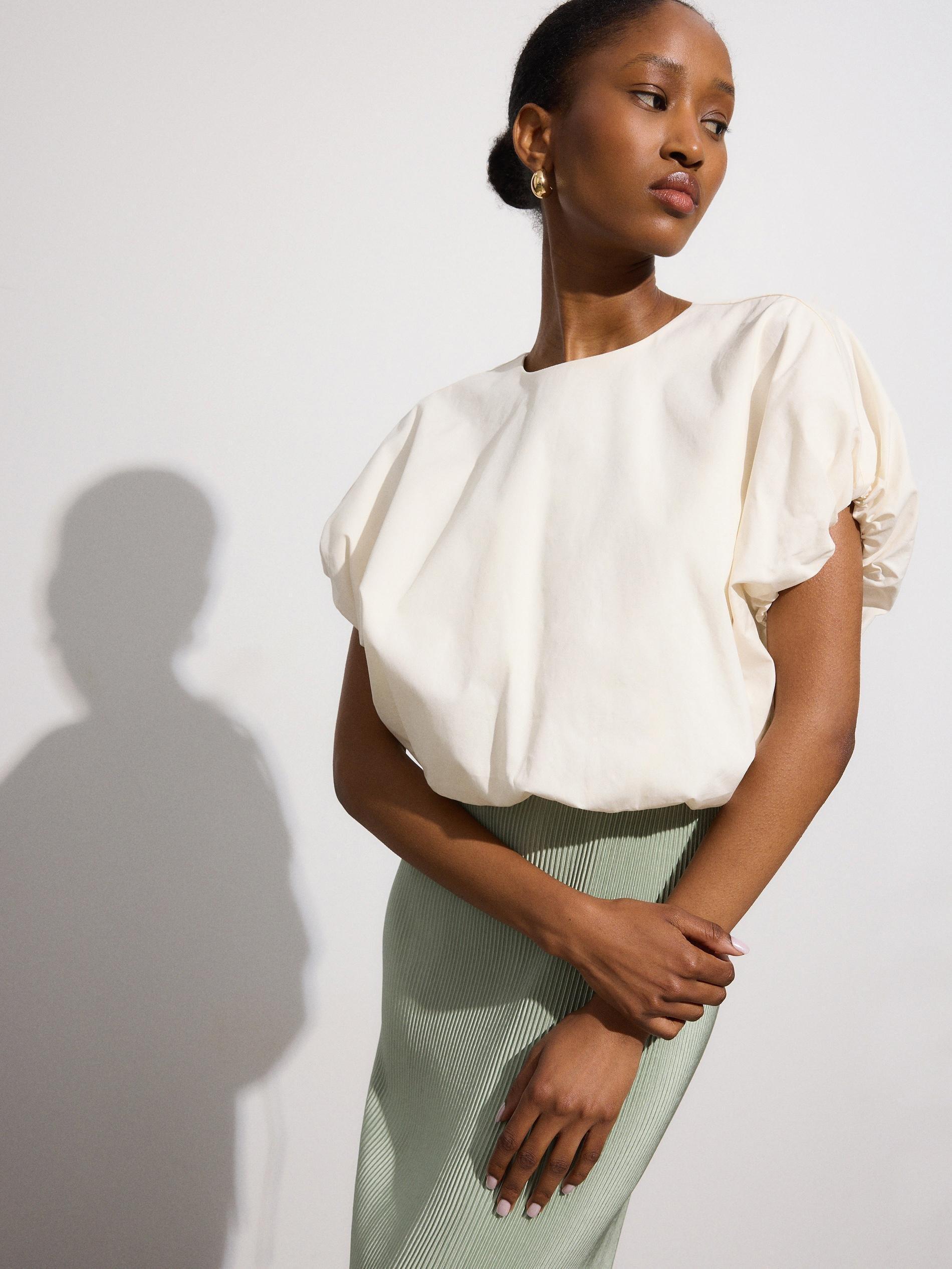 Cream Round Neck Blouse, , large image number 2
