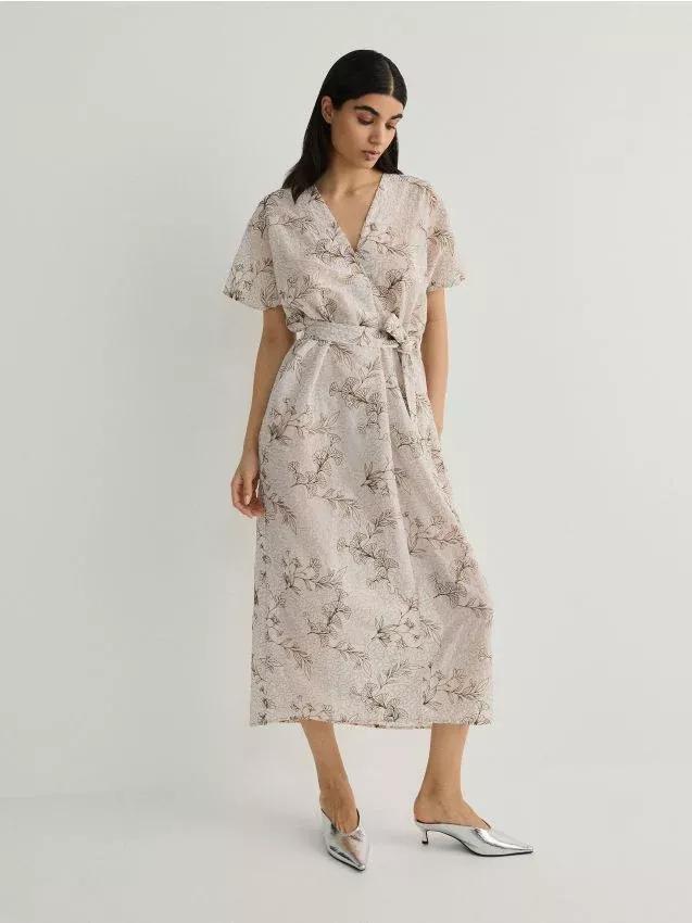 Beige Patterned Maxi Dress, , large image number 0