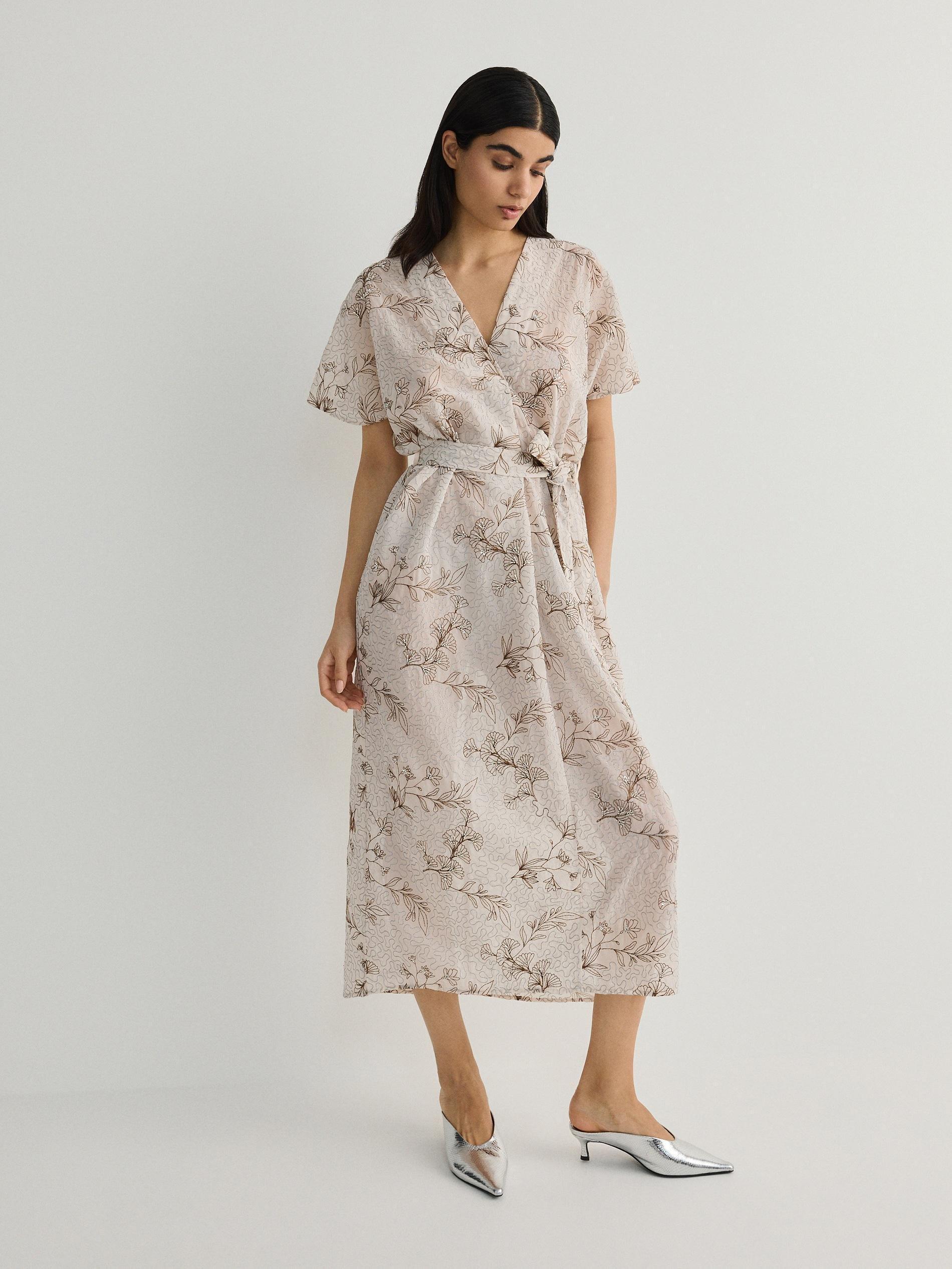 Beige Patterned Maxi Dress, , large image number 1