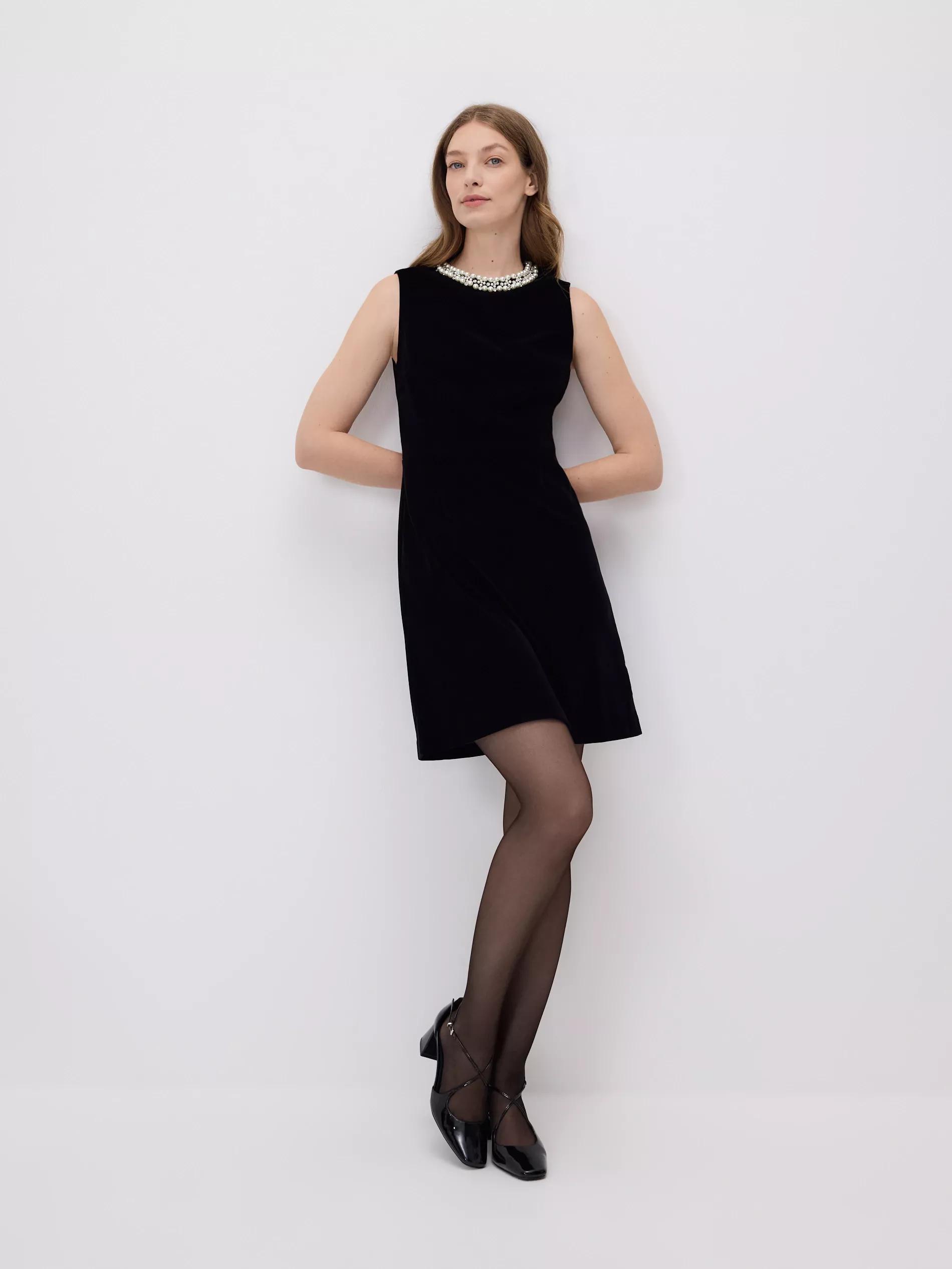 Black Mini Dress With Decorative Details, Black, large image number 1