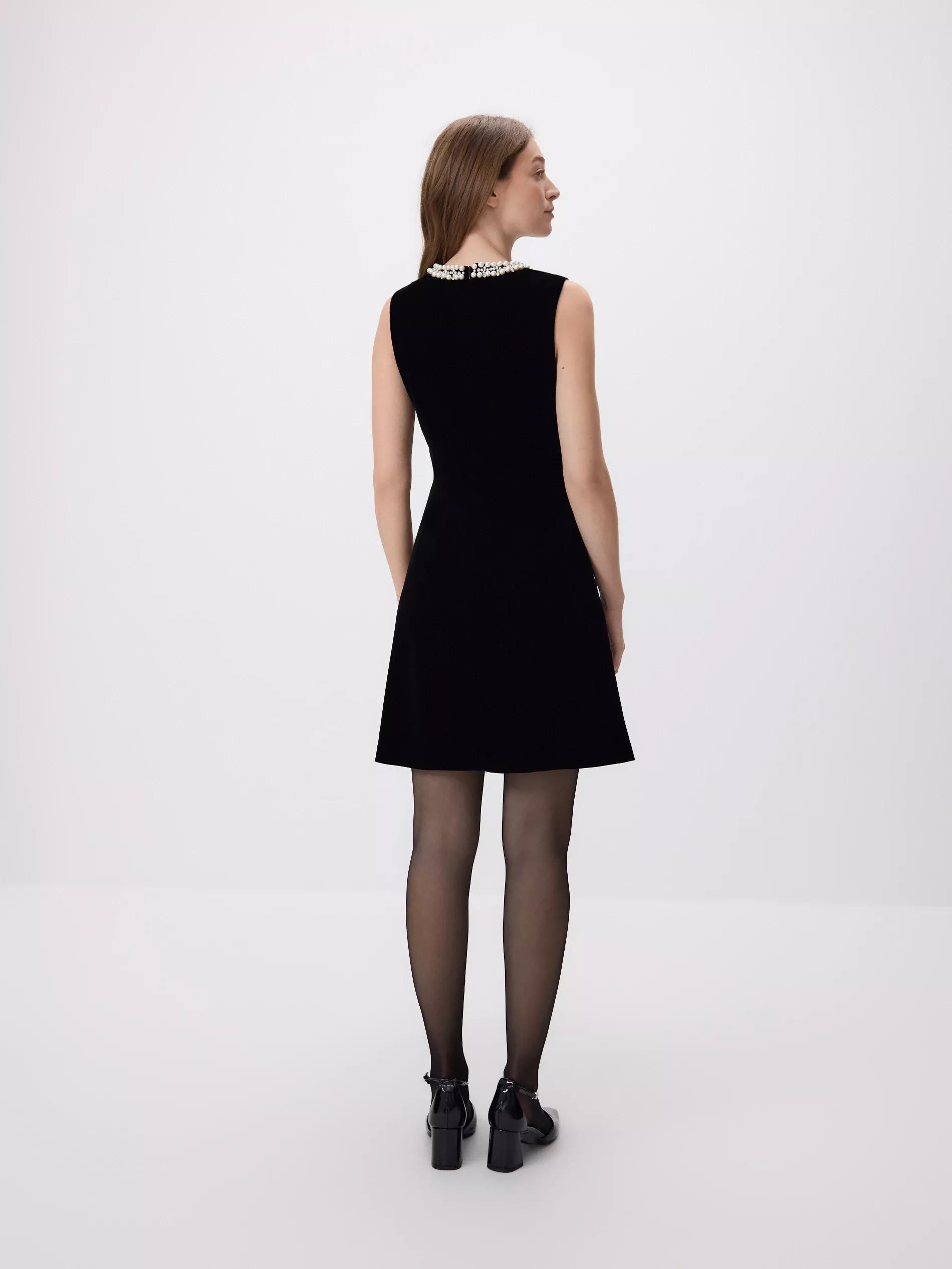 Black Mini Dress With Decorative Details, Black, large image number 3