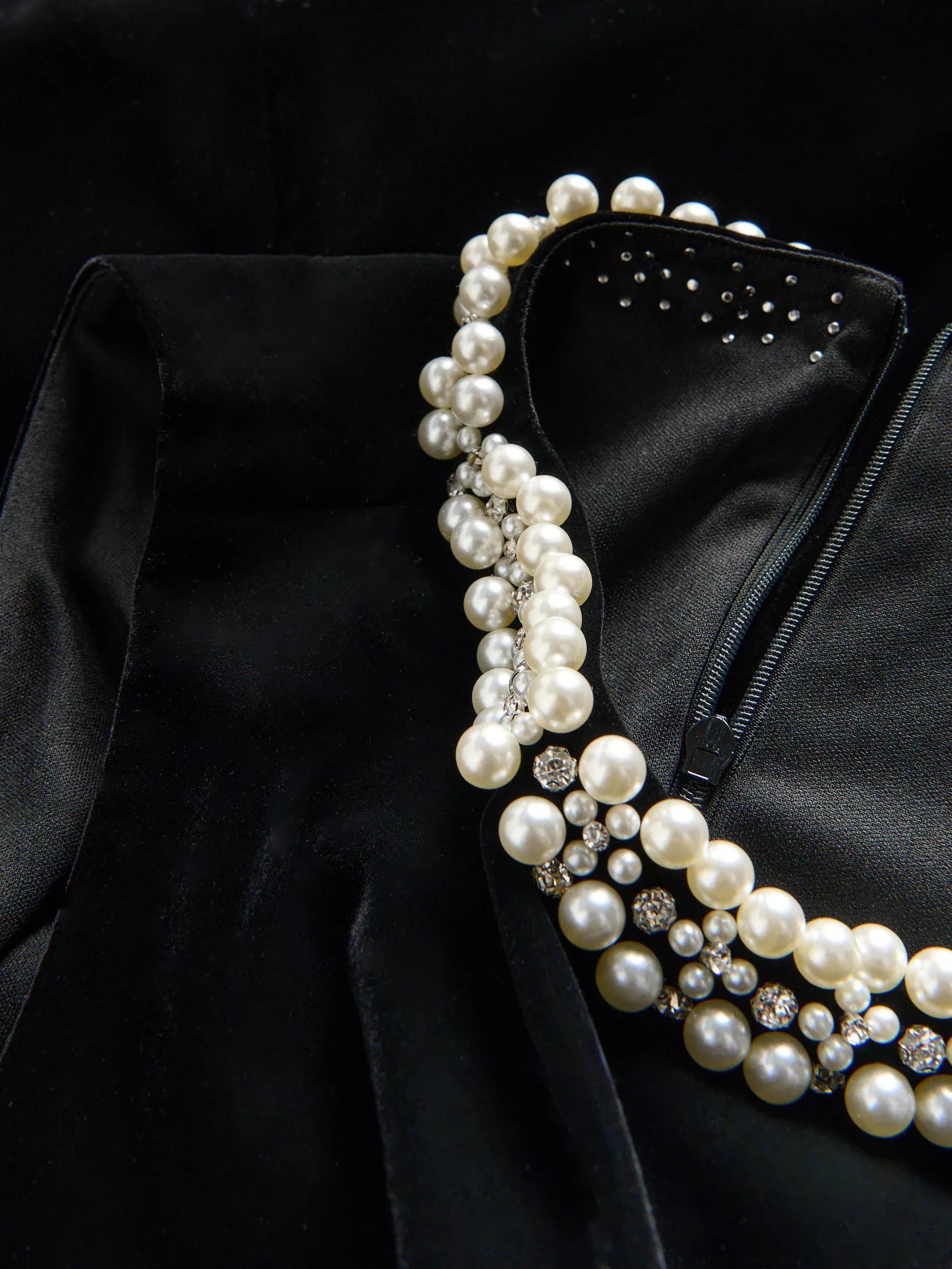 Black Mini Dress With Decorative Details, Black, large image number 5