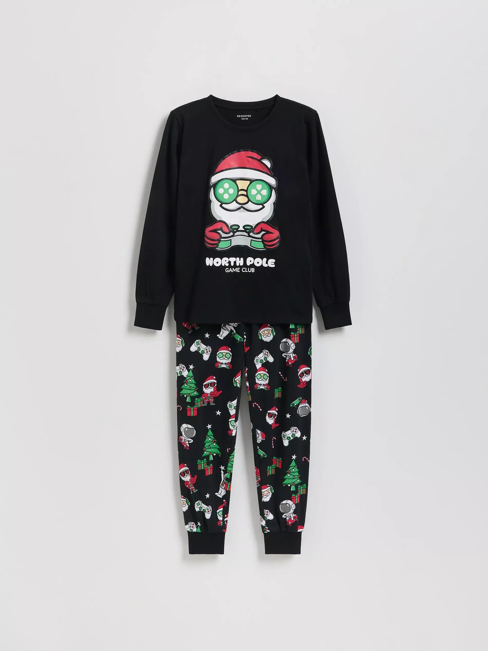 Black Festive Pyjamas, Black, large image number 0