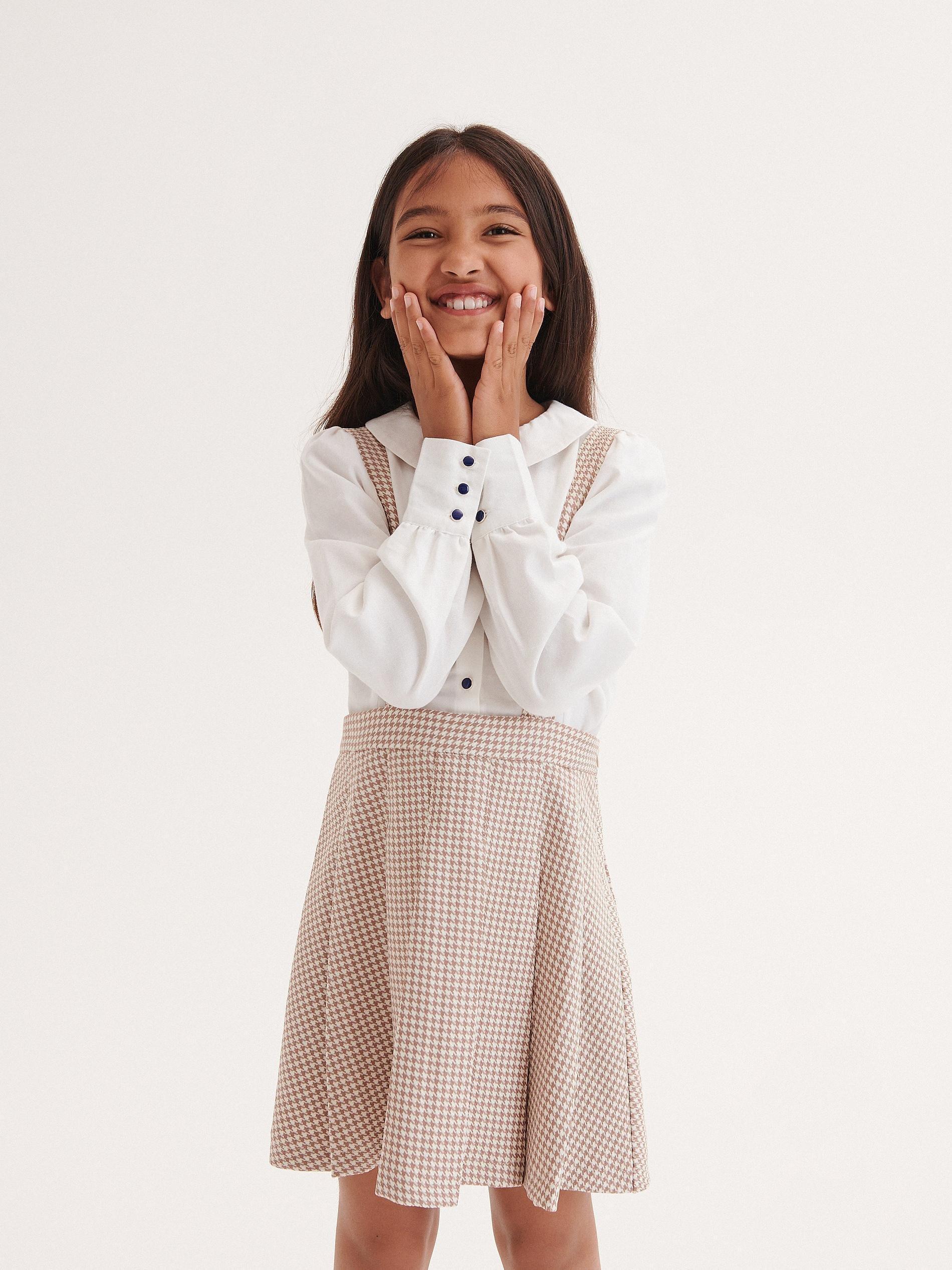 Beige Pleated With Braces Skirt, Kids Girls, , large image number 0