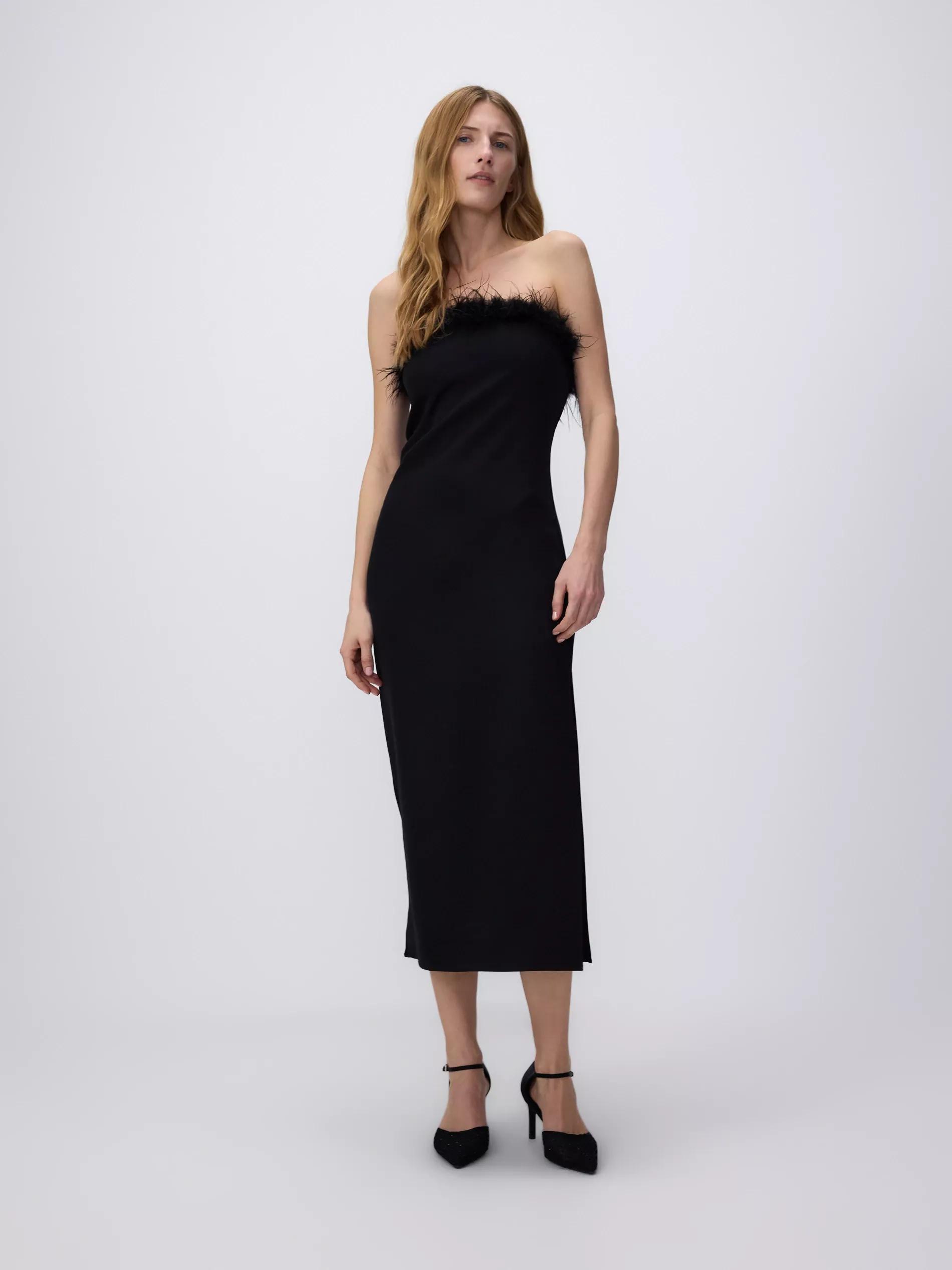 Black Sleeveless Detailed Midi Dress, , large image number 1