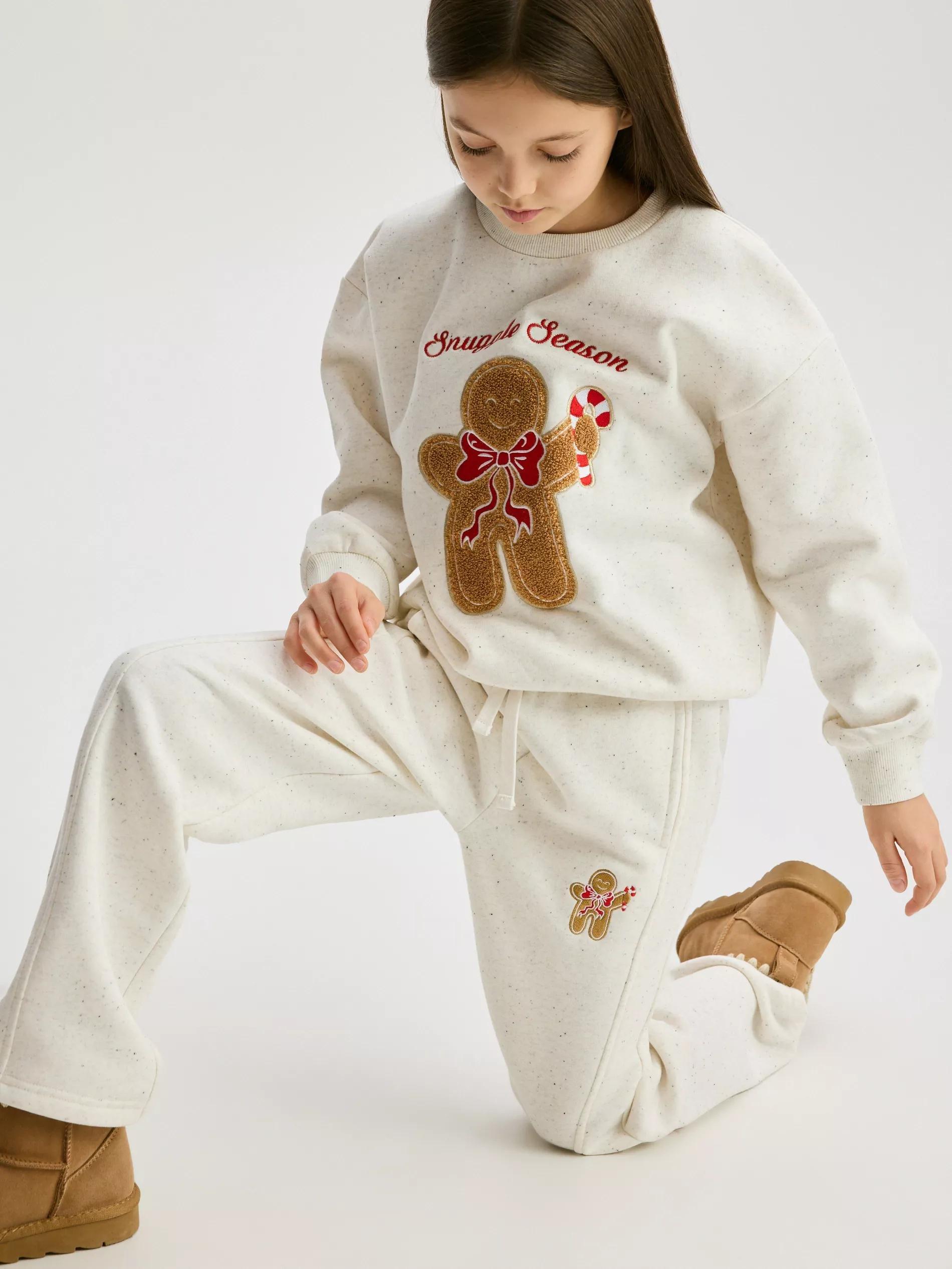 Cream Sweatpants With Christmas Embroidery Detail, Ivory, large image number 0