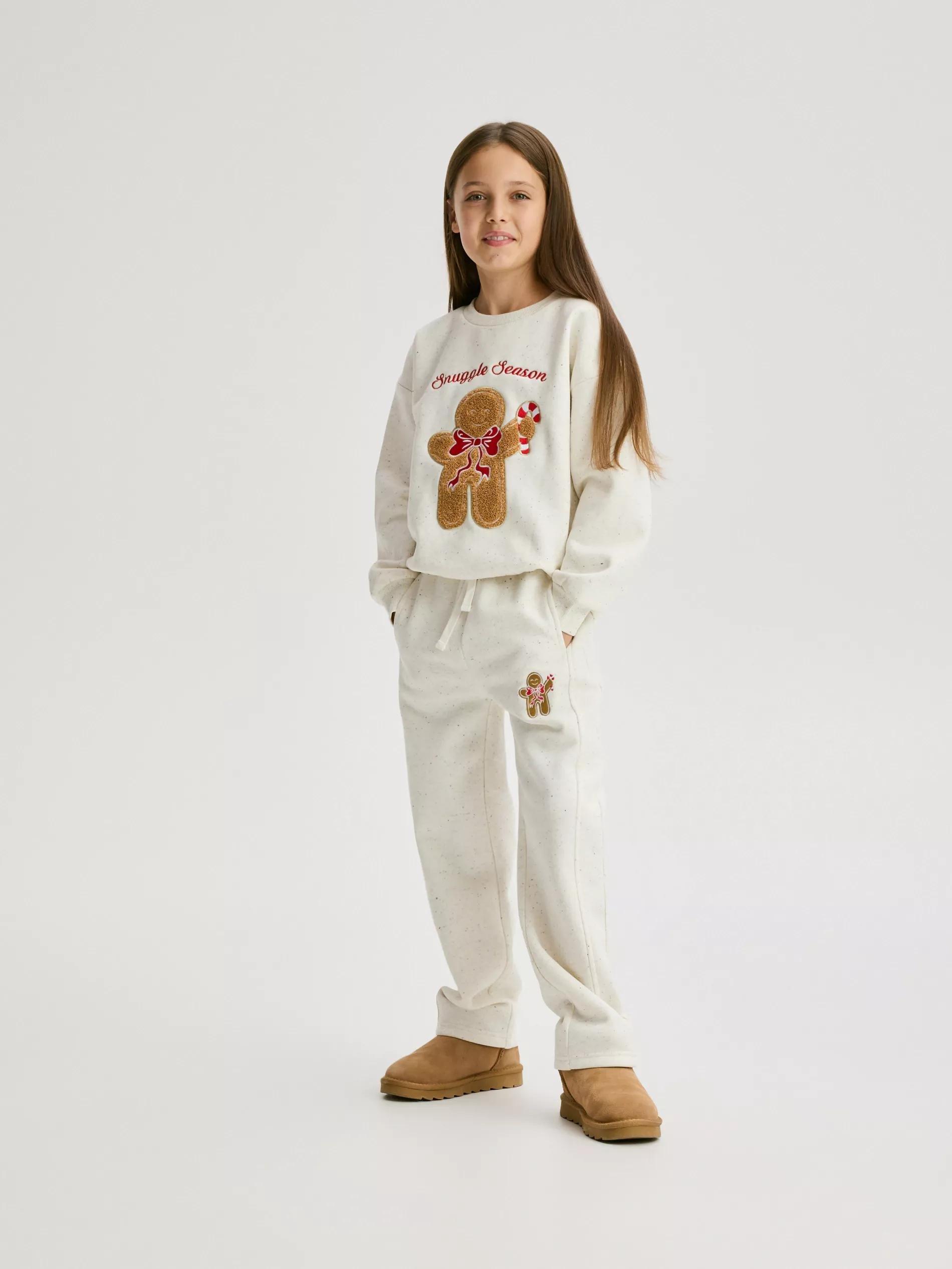 Cream Sweatpants With Christmas Embroidery Detail, Ivory, large image number 1