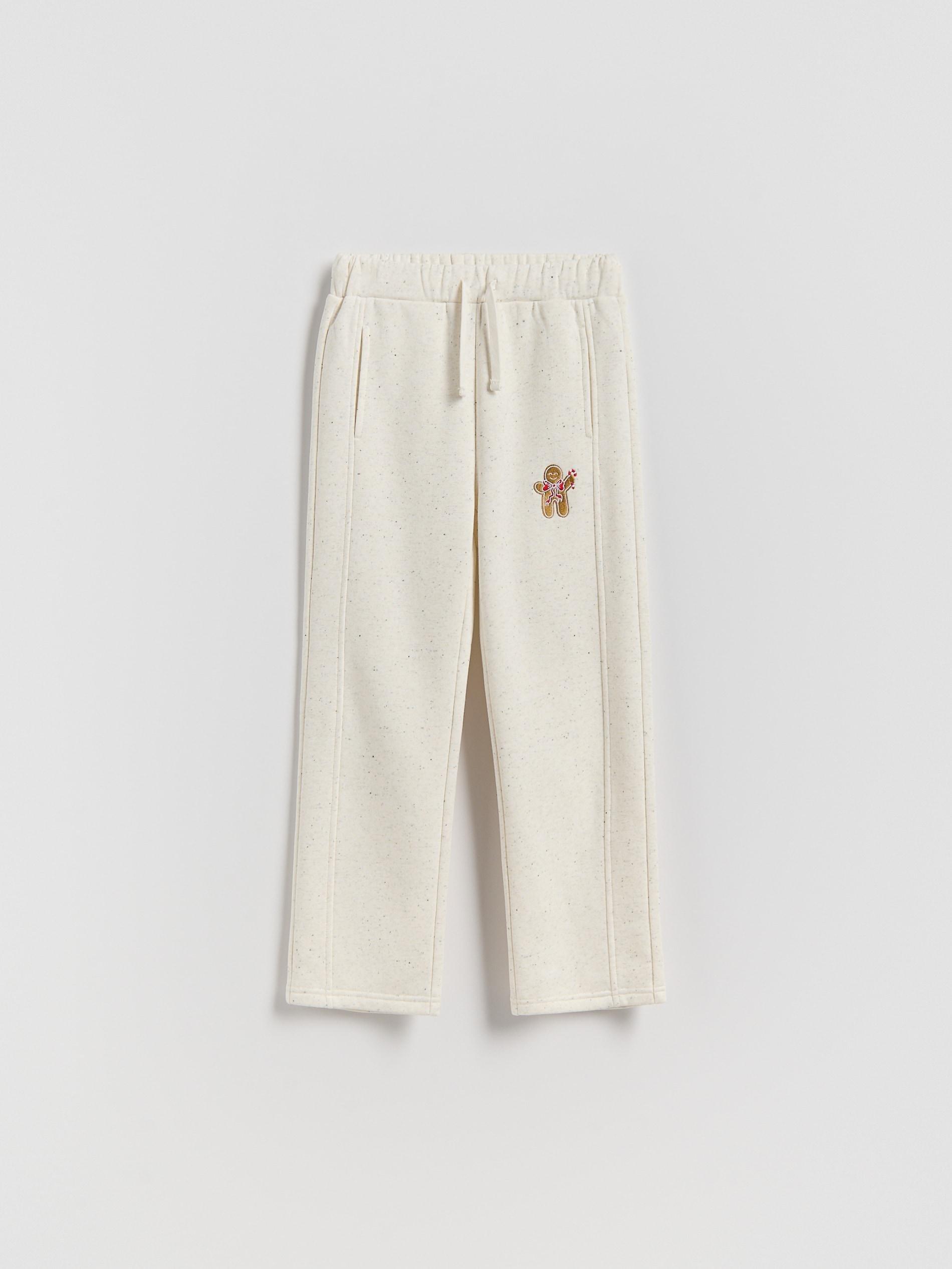 Cream Sweatpants With Christmas Embroidery Detail, Ivory, large image number 2