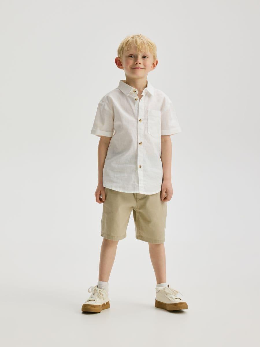 White Linen Blend Shirt, White, large image number 0