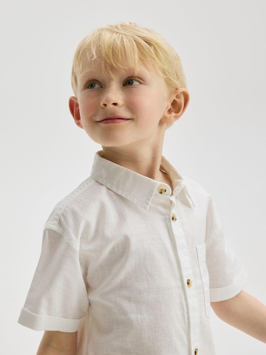 White Linen Blend Shirt, White, large image number 2