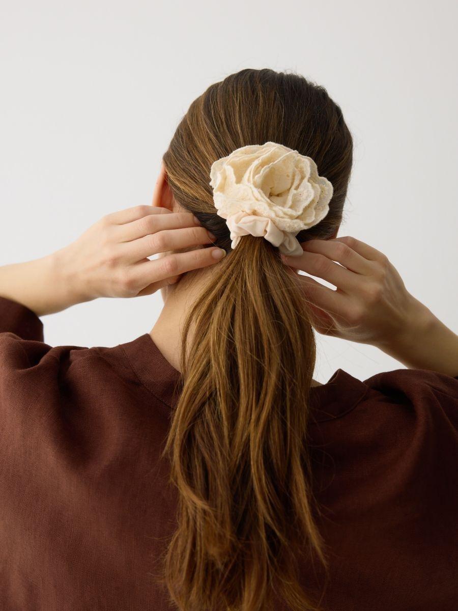 Cream Hair Elastics, , medium