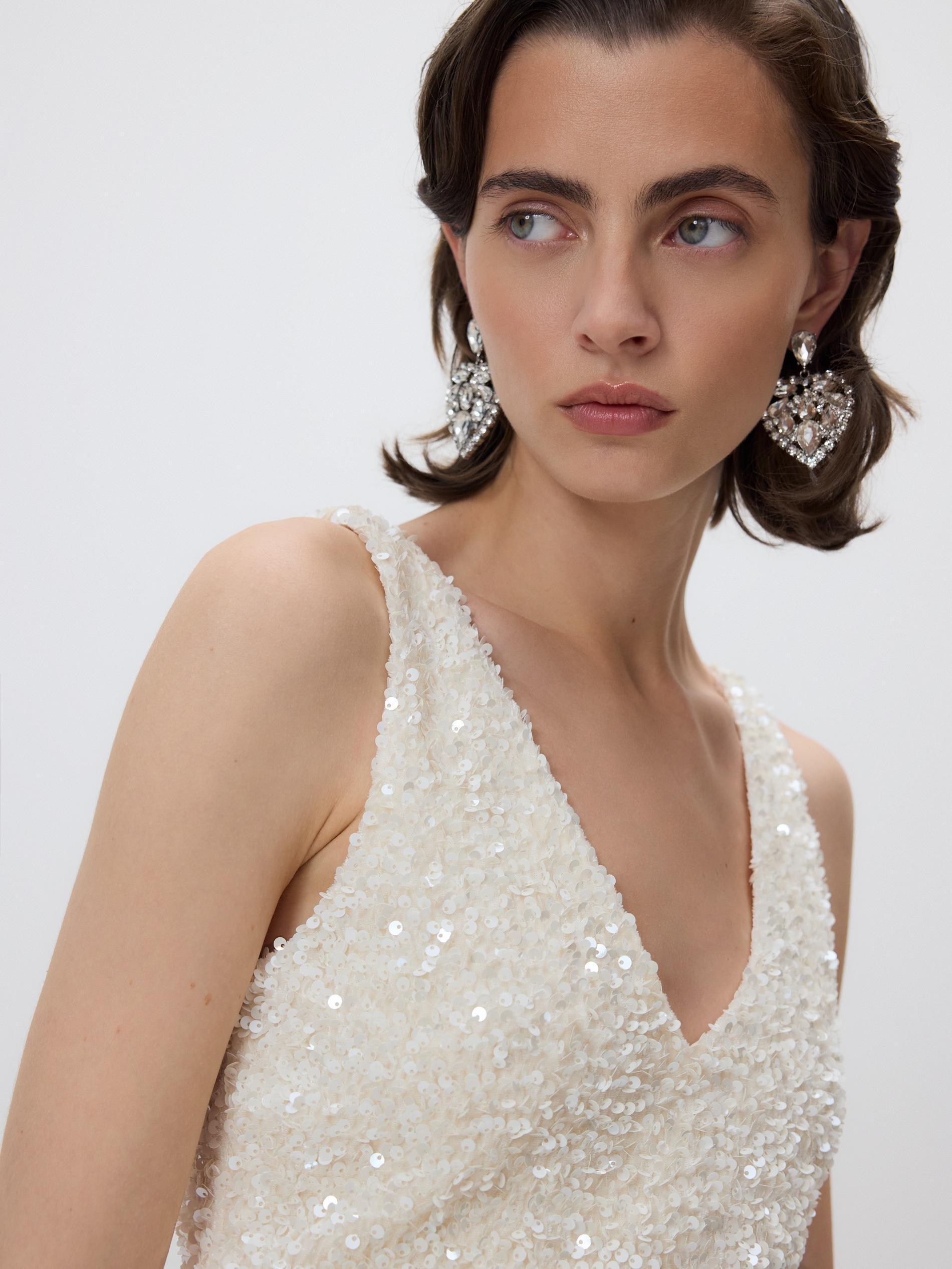 Beige Sequin Dress, Ivory, medium