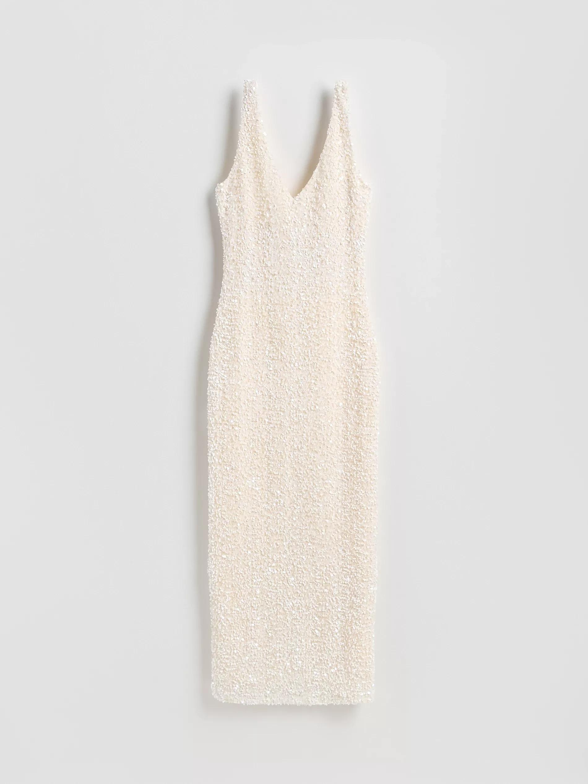 Beige Sequin Dress, Ivory, large image number 4