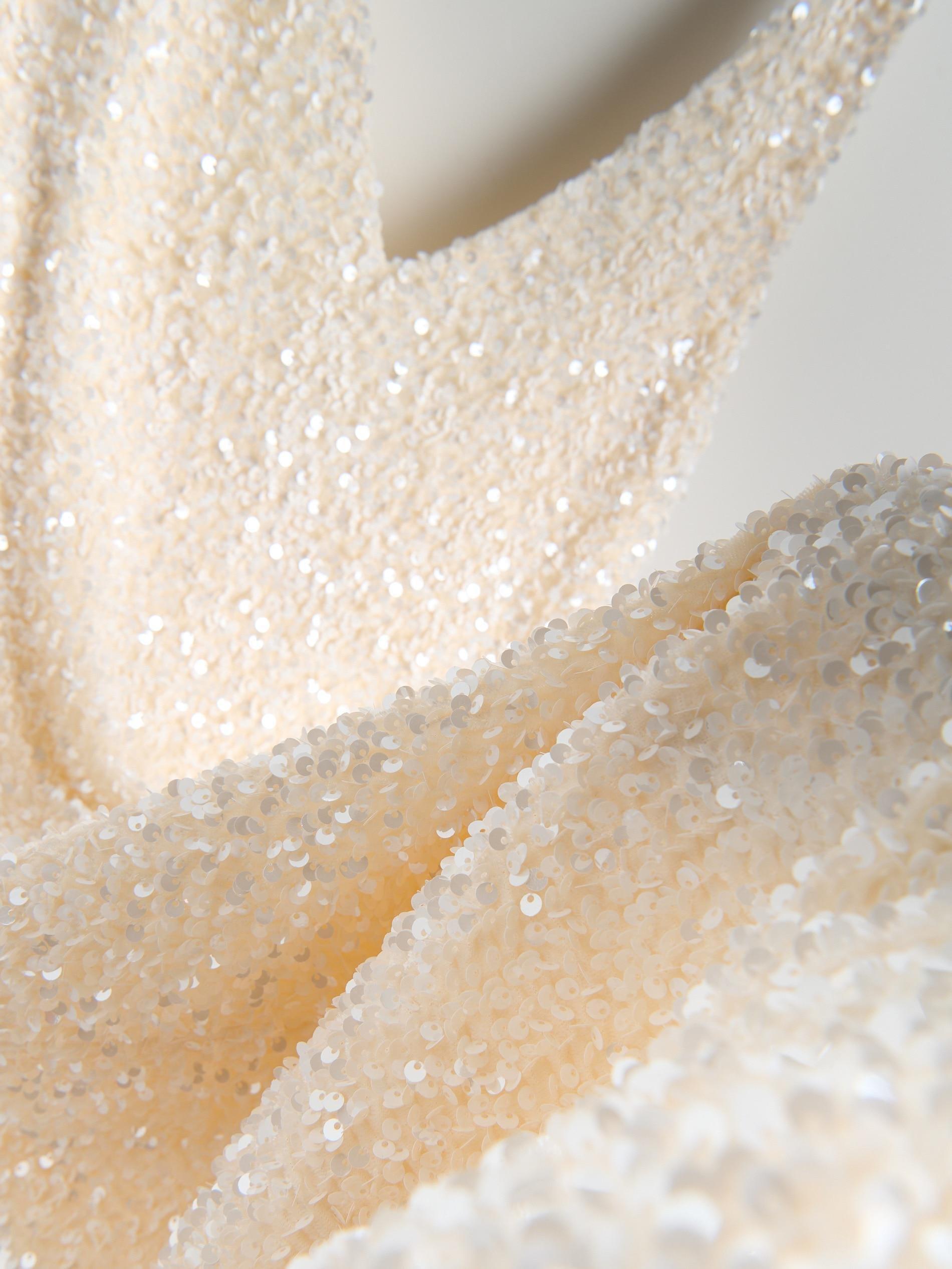 Beige Sequin Dress, Ivory, large image number 5