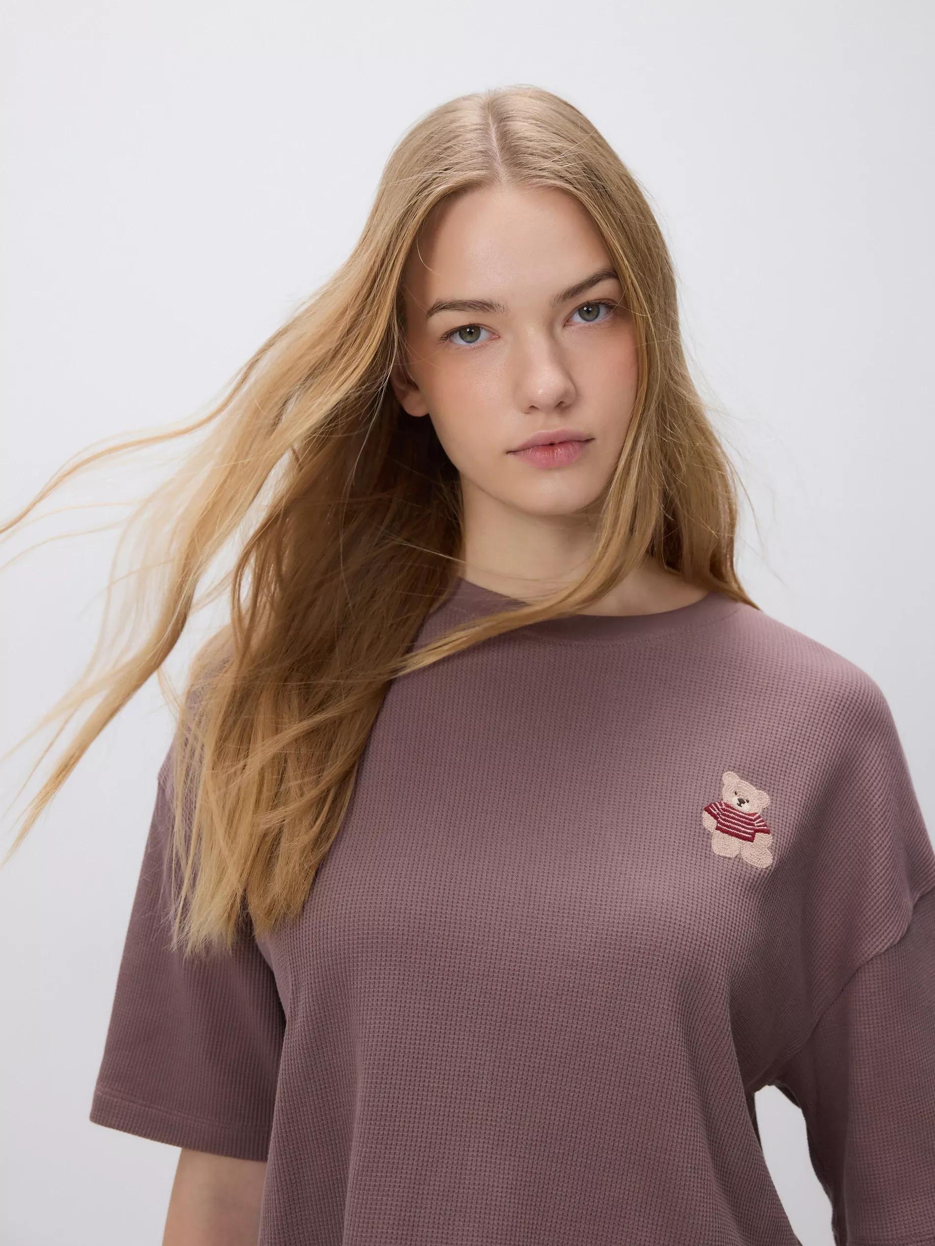 Brown Waffle Two-Piece Pajama, Brown, large image number 1