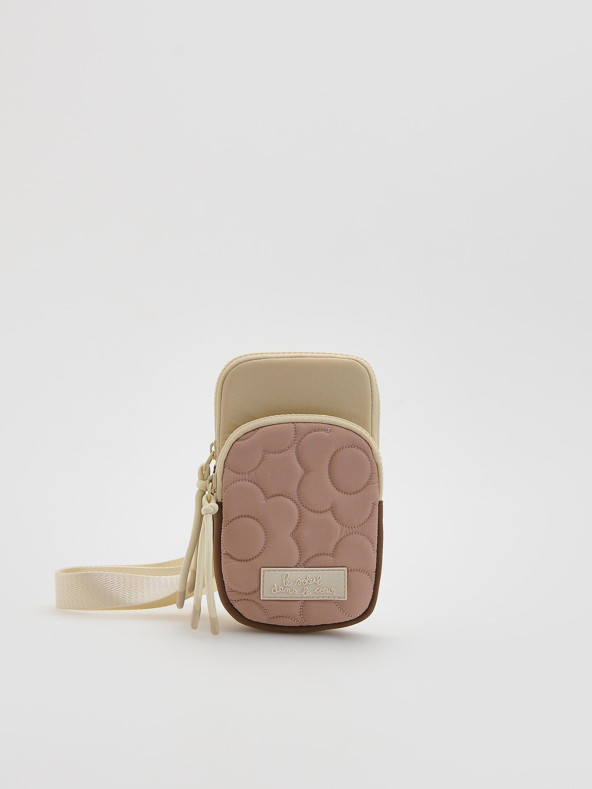 Beige Combined Fabrics Pouch Bag, Beige, medium