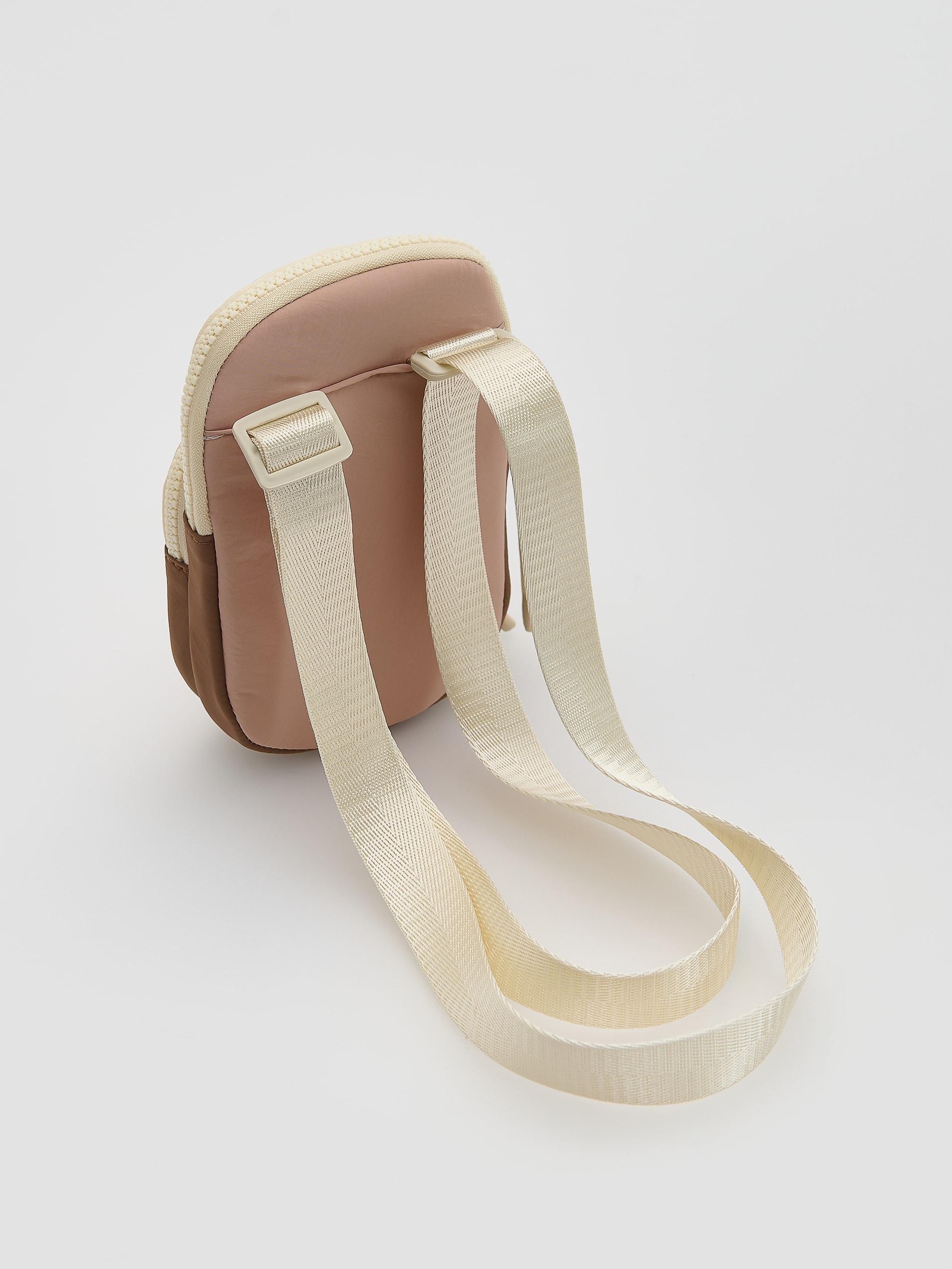 Beige Combined Fabrics Pouch Bag, Beige, large image number 1