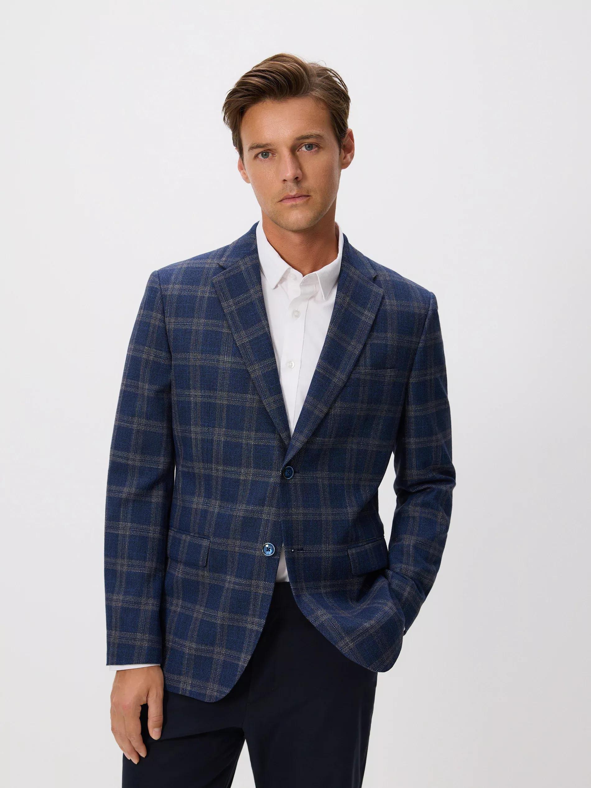 NAVY Check slim fit blazer, Navy, large image number 1